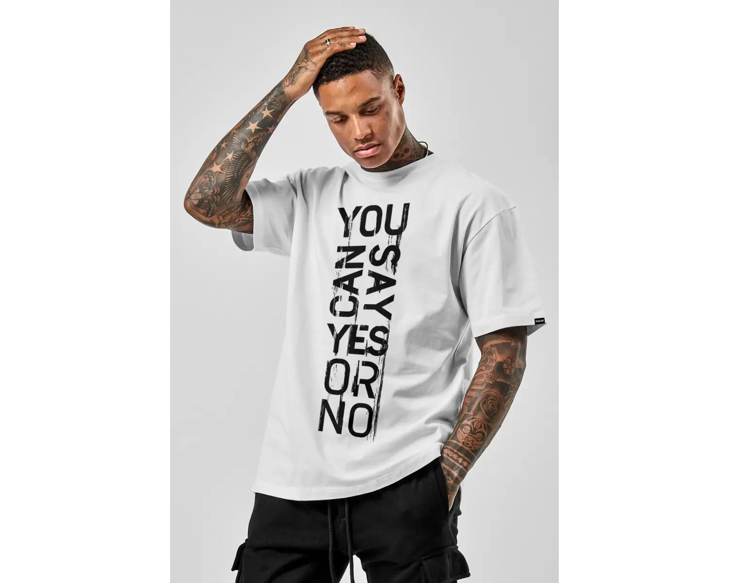 Oversize Yes Or No Baskılı Beyaz Tshirt NRAGE168