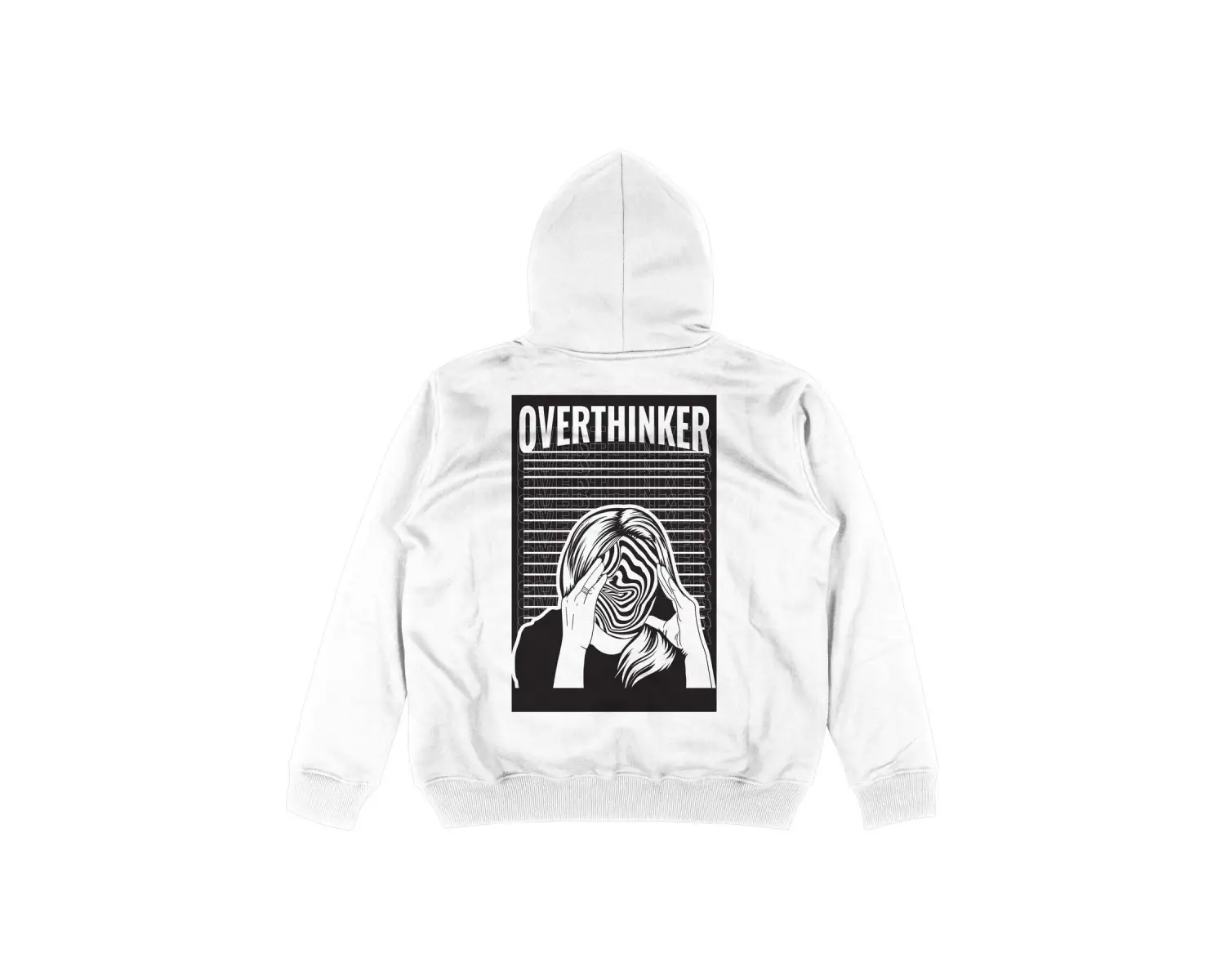 Overthinker Beyaz Oversize Unisex Kapüşonlu Sweatshirt Hoodie