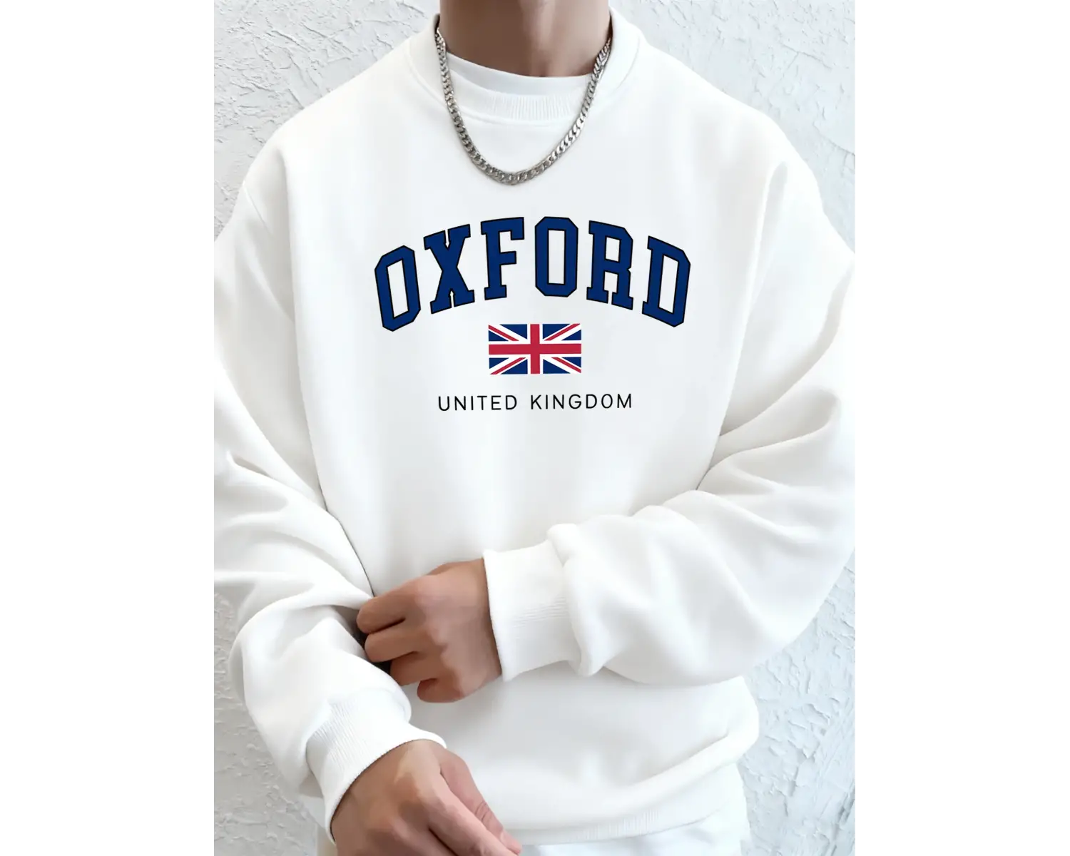 Oxford Birleşik Krallık Mektup Ve Bayrak Baskılı Erkek Kapüşonlular Bisiklet Yaka Yumuşak Üst