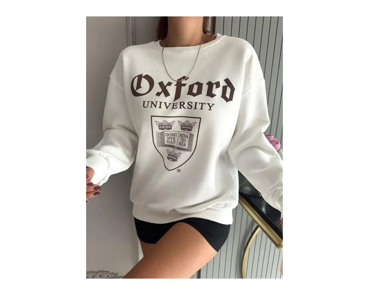 OXFORD Renkli Oversize Bisiklet Yaka Pamuklu Sweatshirt Beyaz
