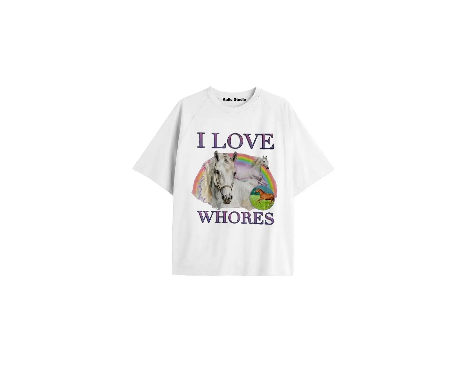 Özel Baskılı Oversize Pamuklu I Love Whores t-shirt beyaz