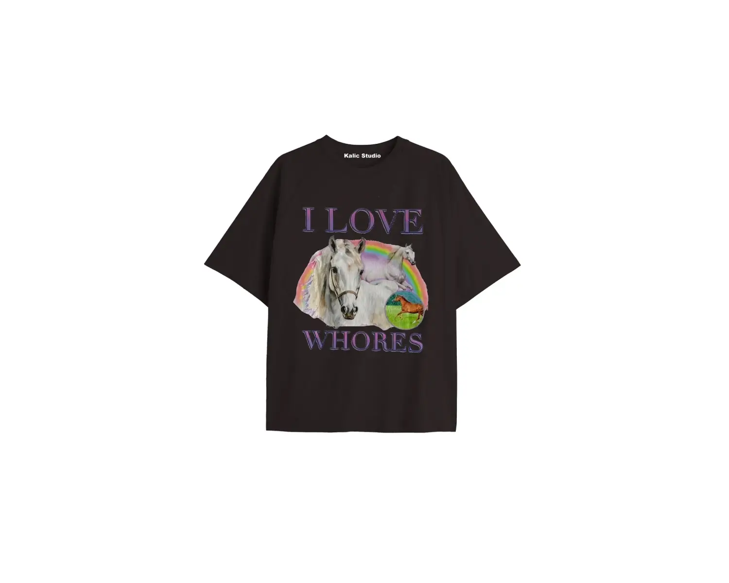 Özel Baskılı Oversize Pamuklu I Love Whores t-shirt beyaz