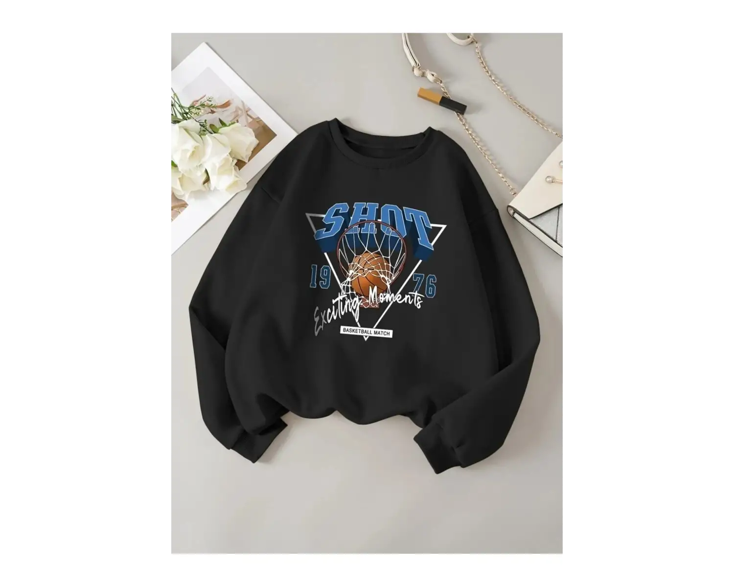 Özel Tasarım Bisiklet Yaka Disney Kahramanları Baskılı Süper Oversize Kadın Sweatsh Beyaz