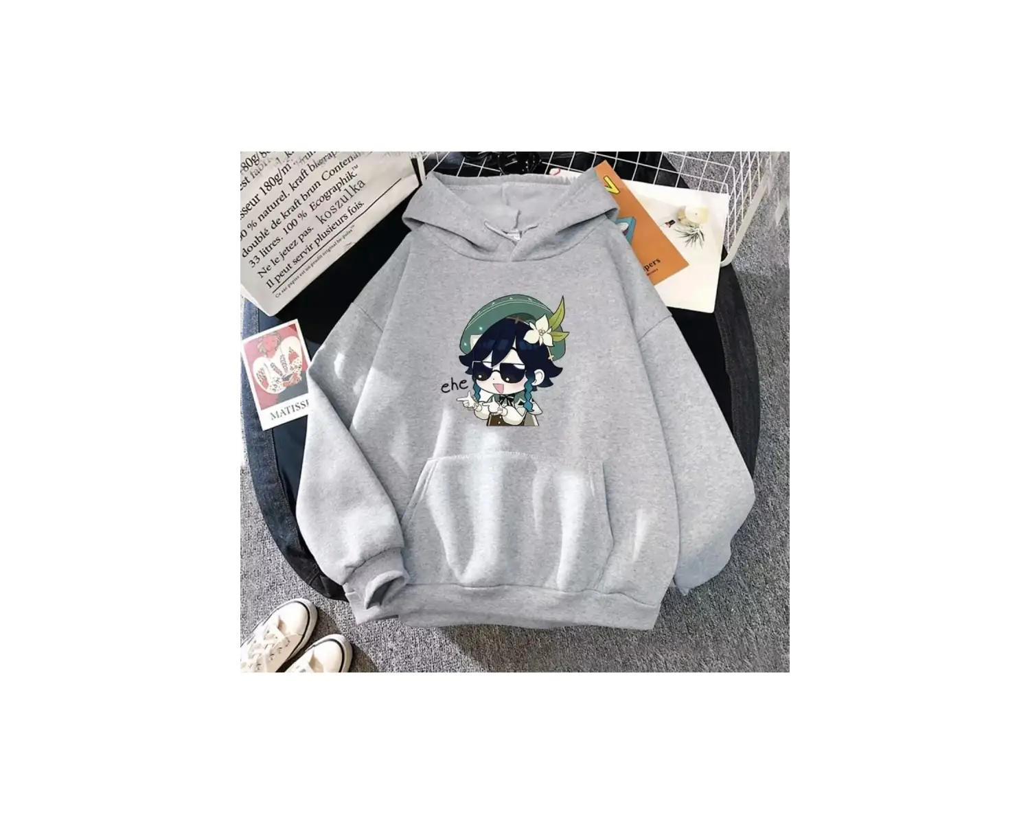 Özel Tasarım Kapüşonlu Saçı Çiçekli Kız Baskılı Salaş Oversize Kadın Sweatshırt LDY Beyaz