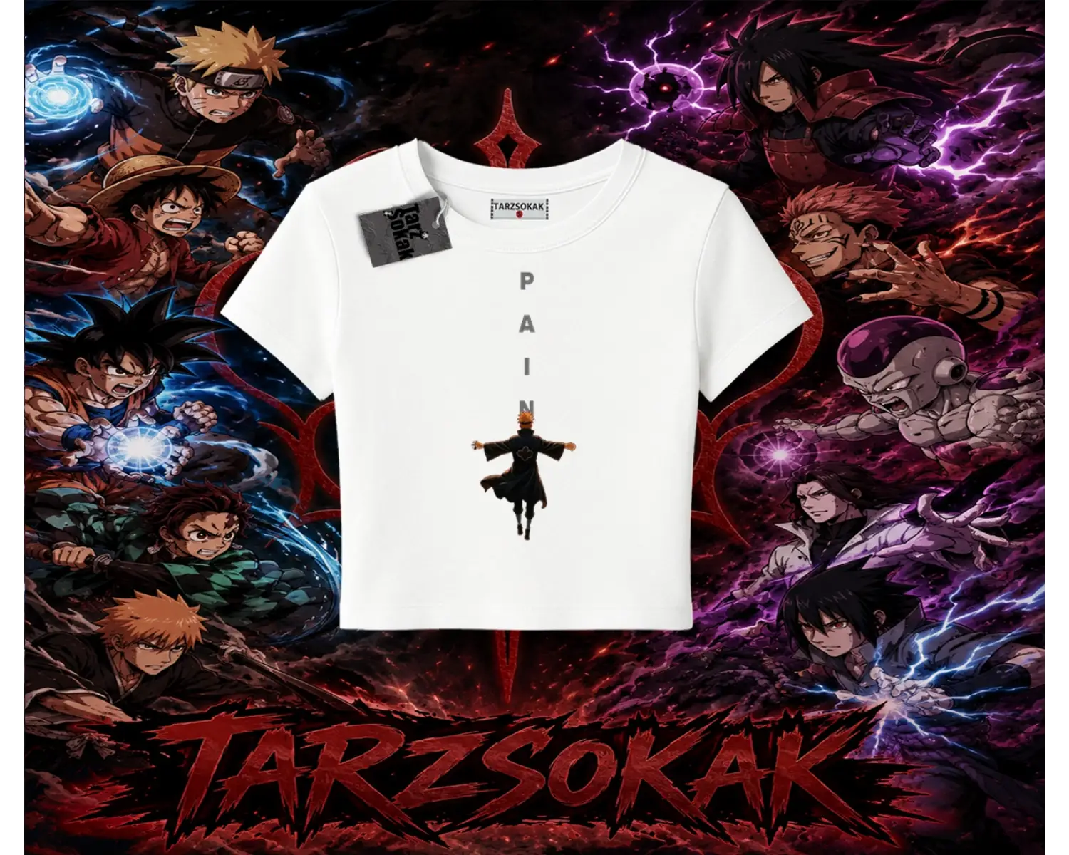 Pain nagato Naruto Anime Karakter Kadın Baby Tee Beyaz