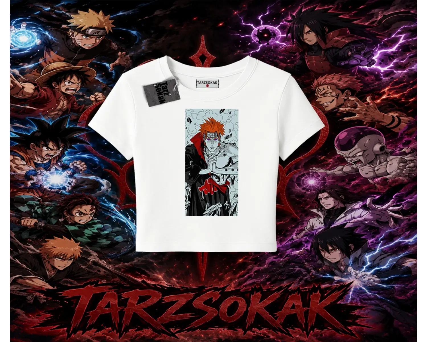Pain nagato Naruto Anime Karakter Kadın Baby Tee Beyaz