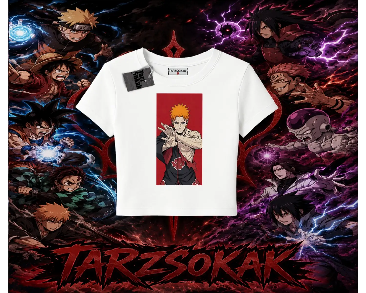 Pain nagato Naruto Anime Karakter Kadın Baby Tee Beyaz