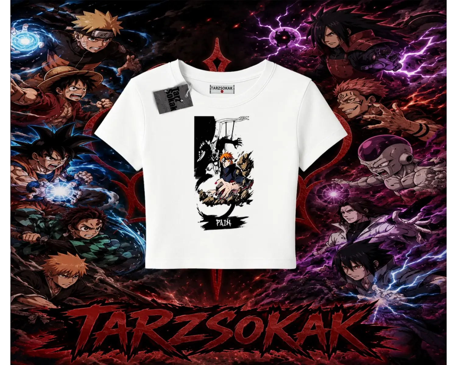 Pain nagato Naruto Anime Karakter Kadın Baby Tee Beyaz