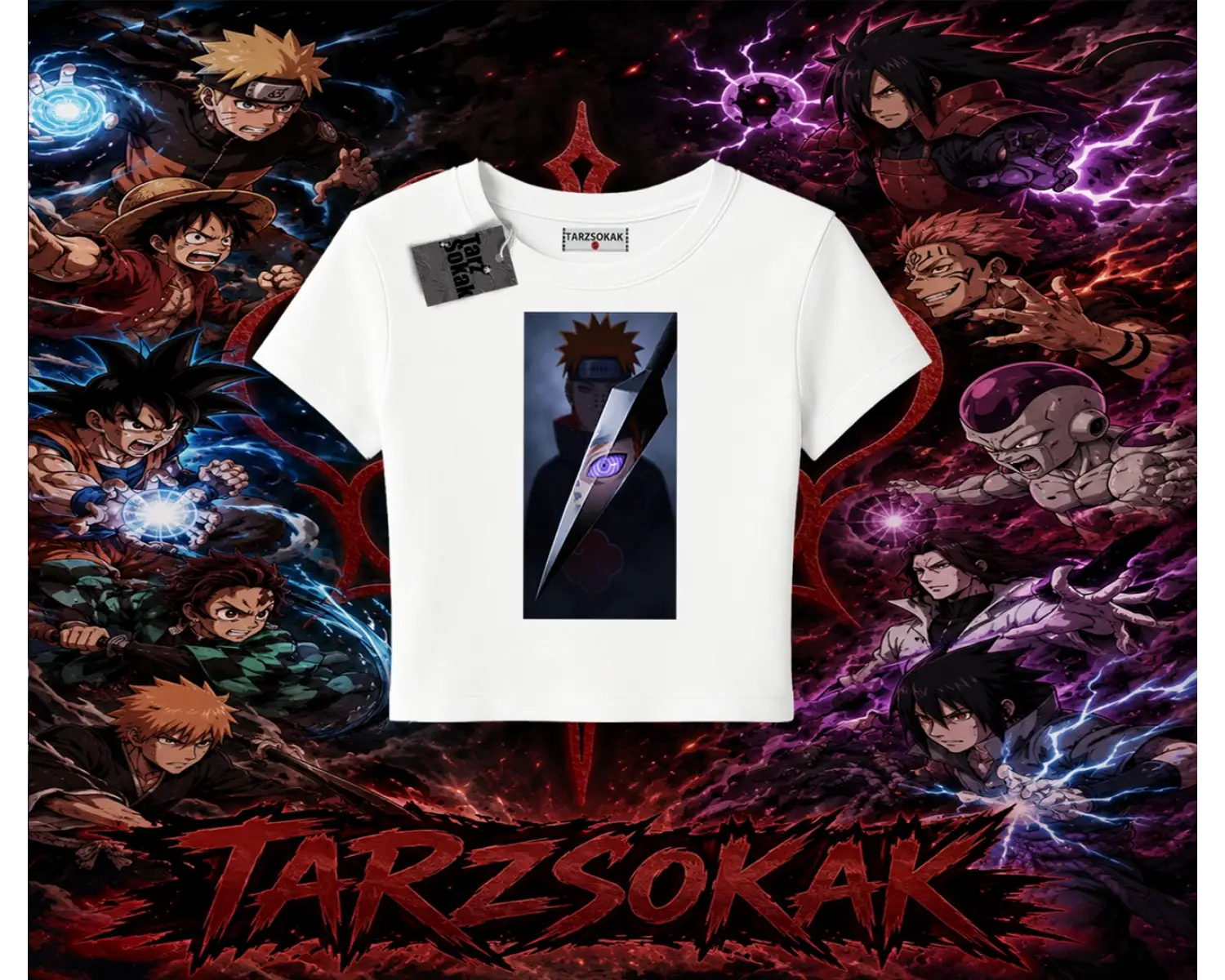 Pain nagato Naruto Anime Karakter Kadın Baby Tee Beyaz
