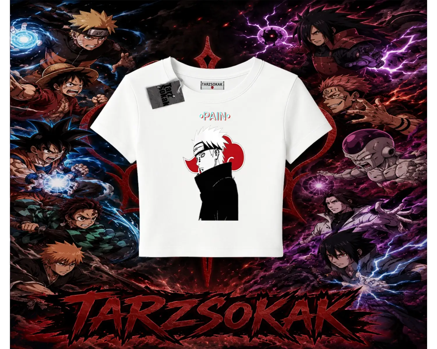 Pain nagato Naruto Anime Karakter Kadın Baby Tee Beyaz