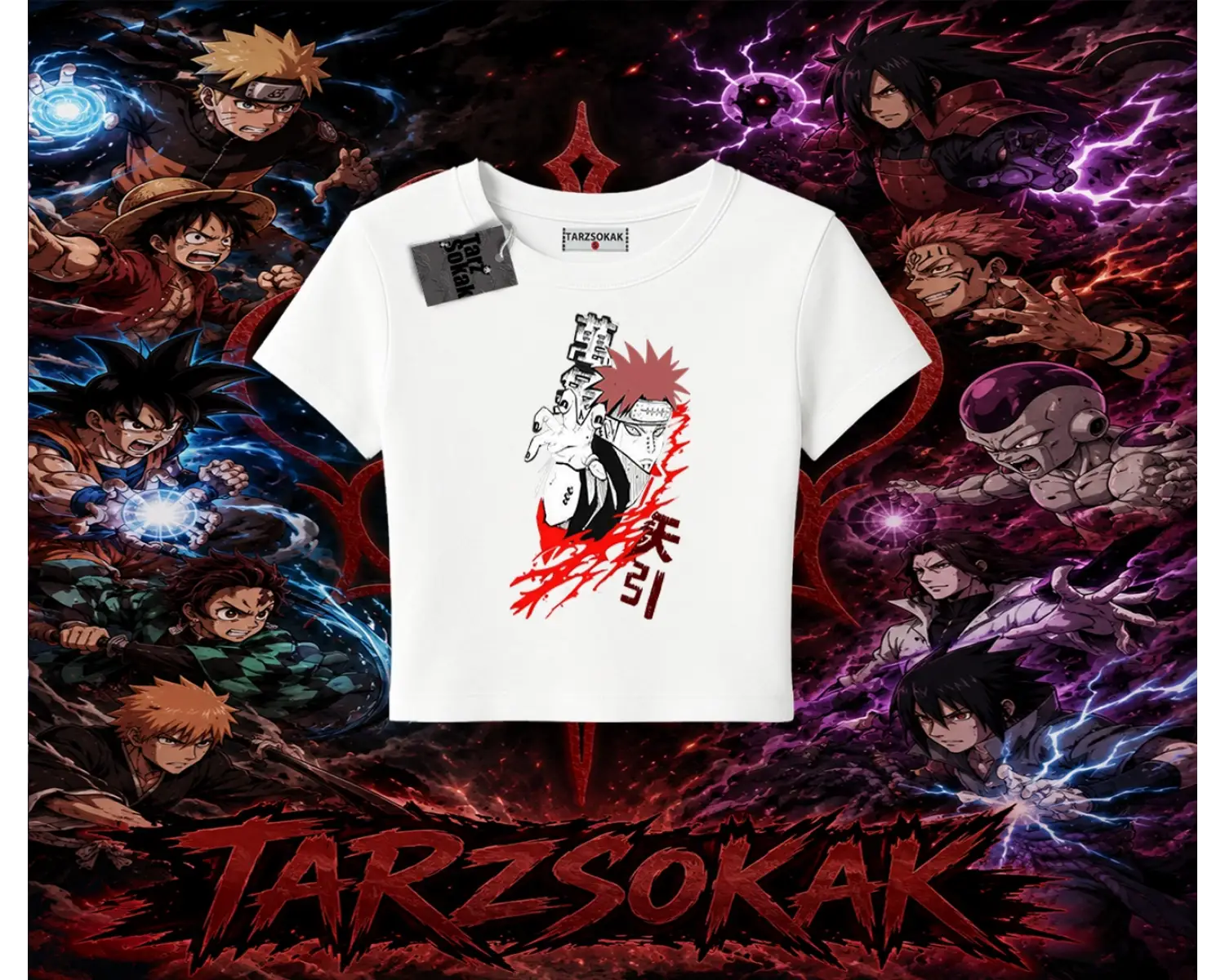 Pain nagato Naruto Anime Karakter Kadın Baby Tee Beyaz