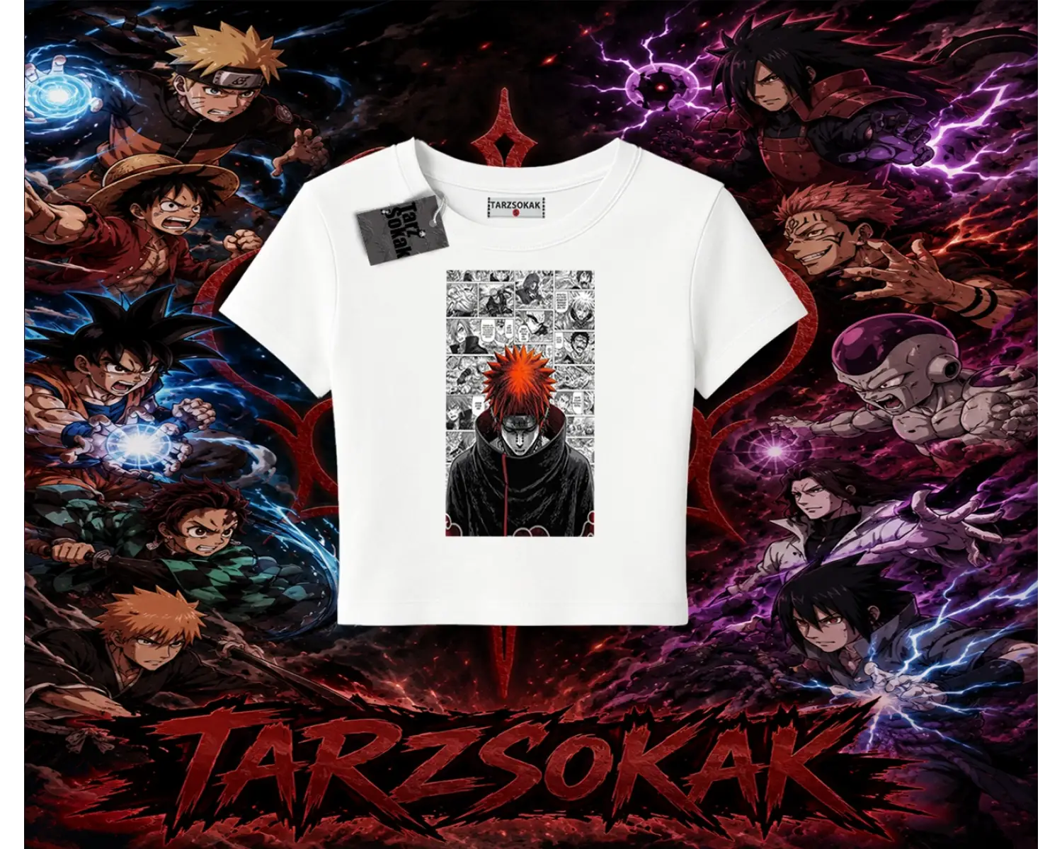 Pain nagato Naruto Anime Karakter Kadın Baby Tee Beyaz