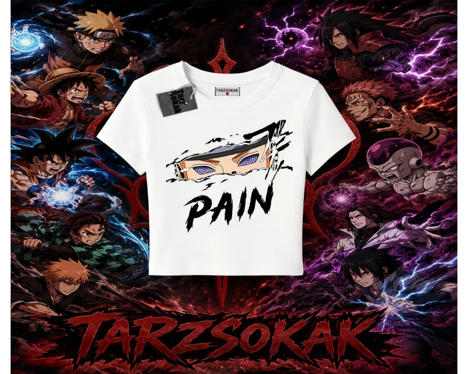 Pain nagato Naruto Anime Karakter Kadın Baby Tee Beyaz