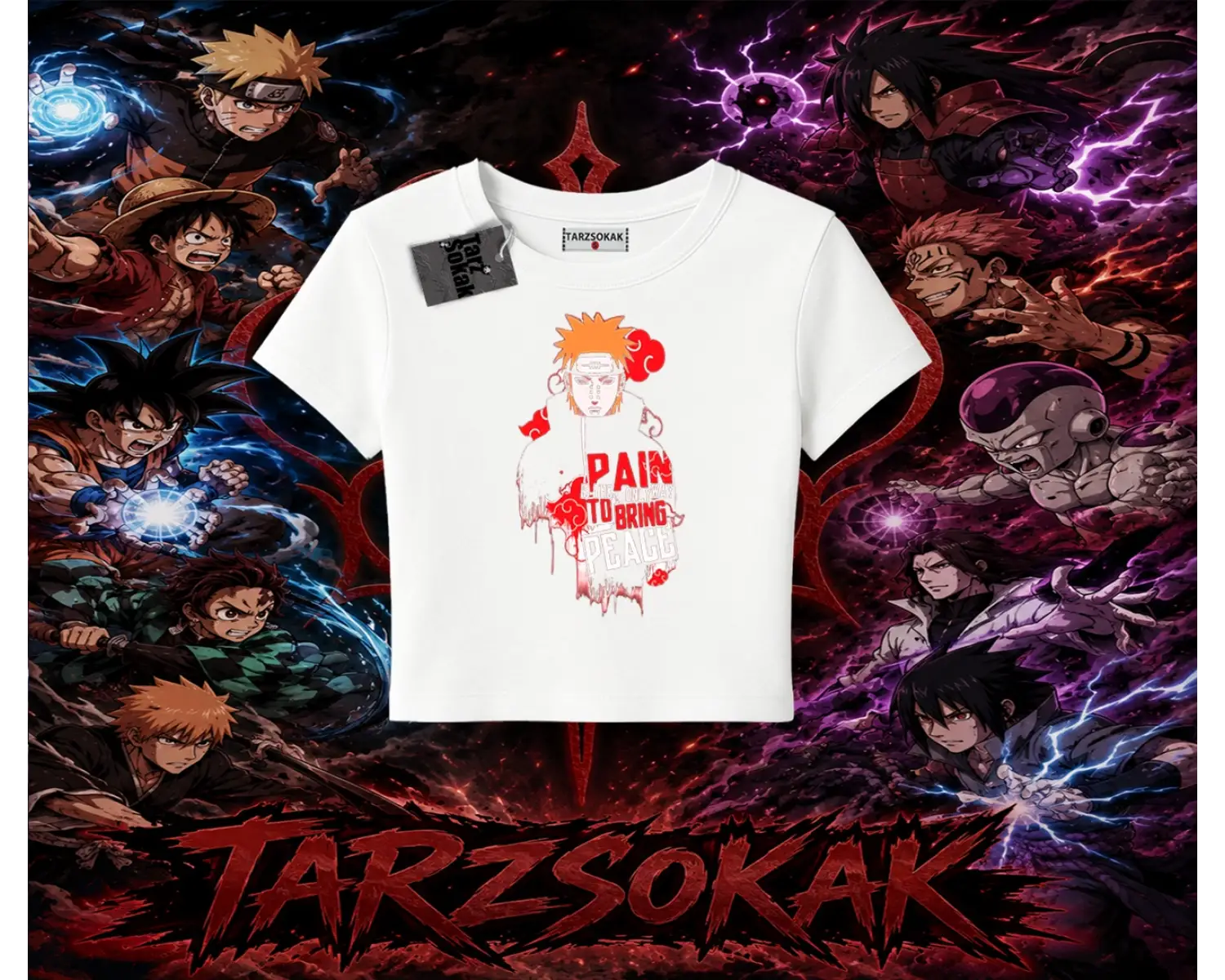 Pain nagato Naruto Anime Karakter Kadın Baby Tee Beyaz