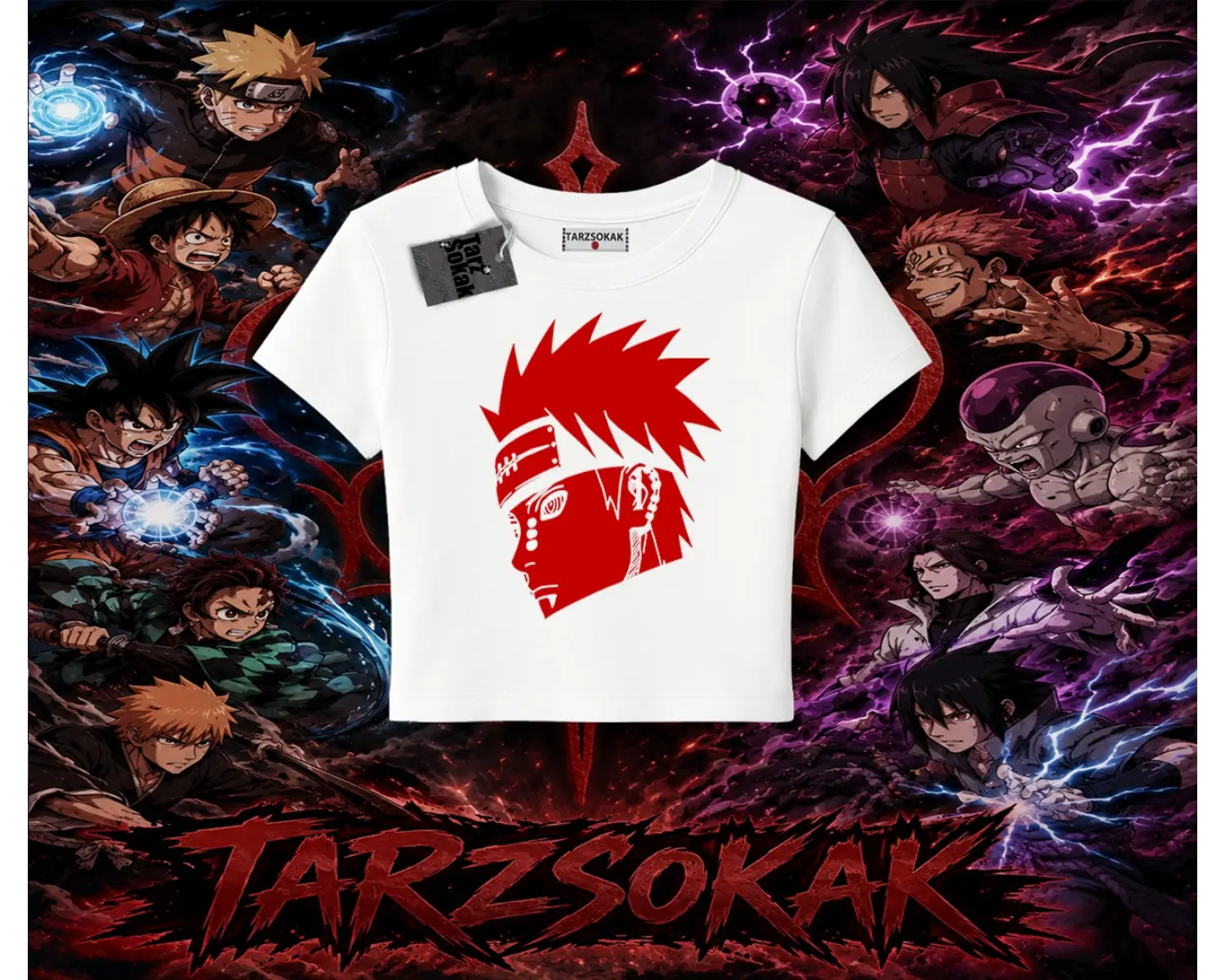Pain nagato Naruto Anime Karakter Kadın Baby Tee Beyaz