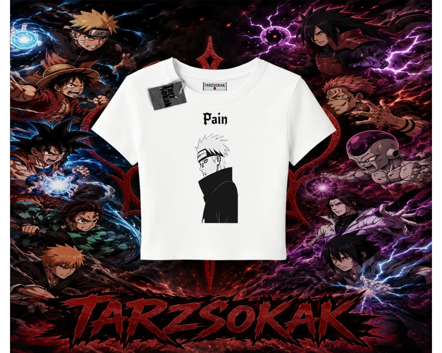 Pain nagato Naruto Anime Karakter Kadın Baby Tee Beyaz