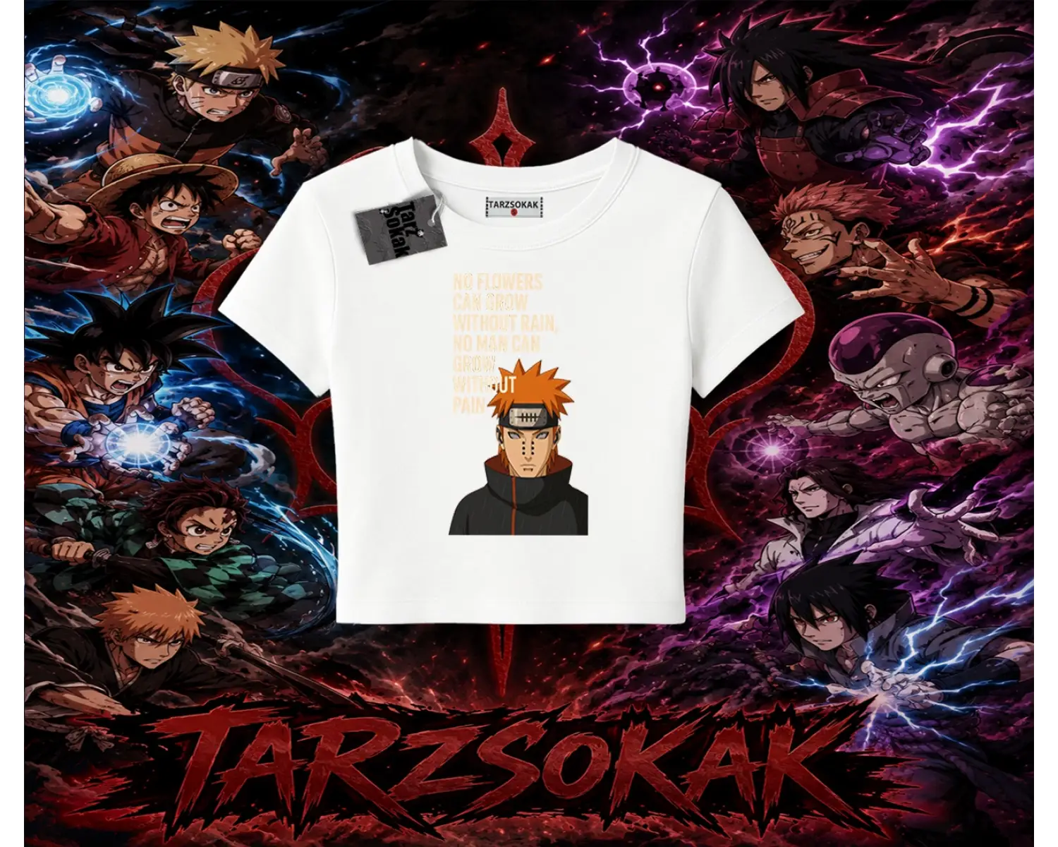 Pain nagato Naruto Anime Karakter Kadın Baby Tee Beyaz