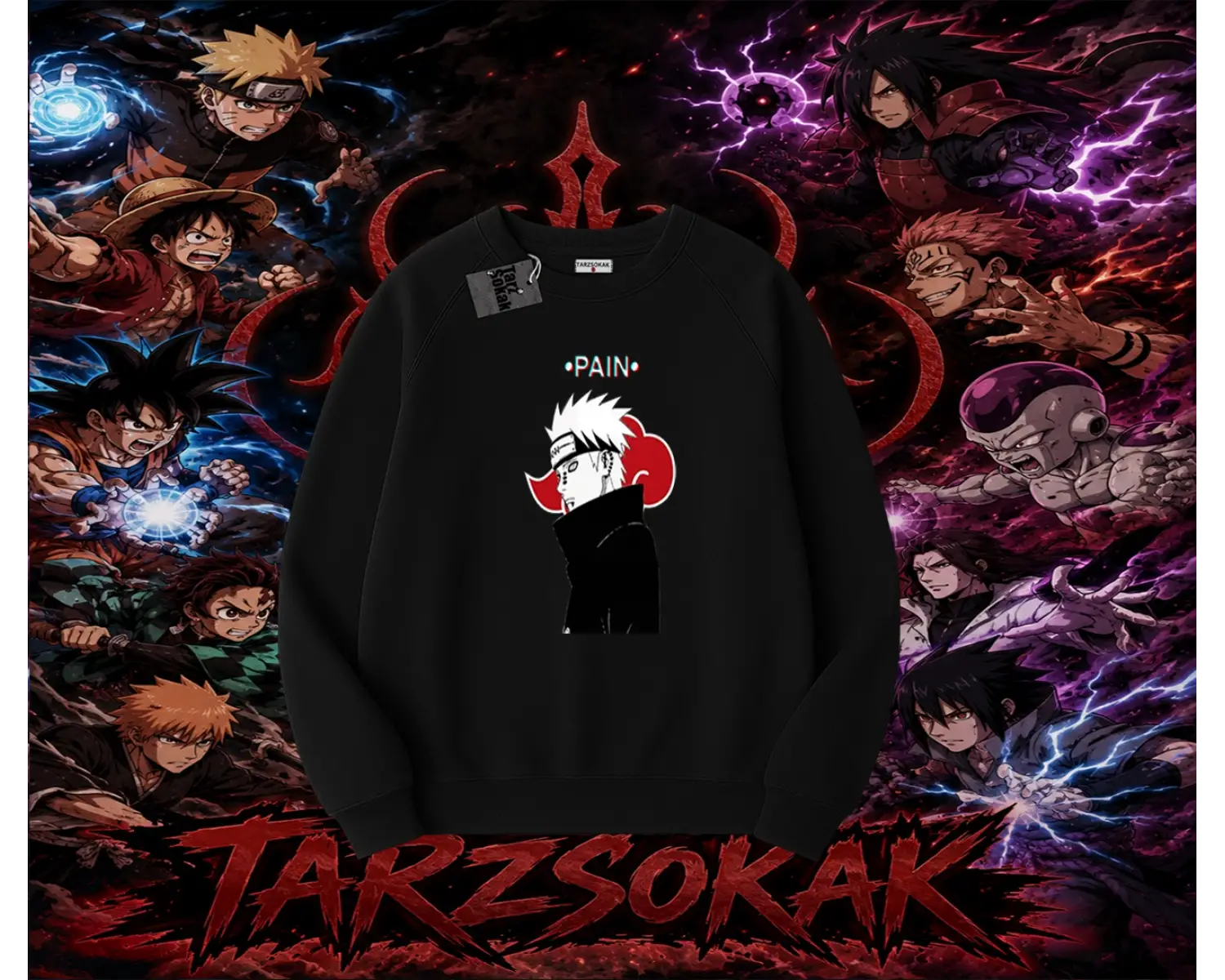 Pain nagato Naruto Anime Karakter Oversize Unisex Bisiklet Yaka Sweatshirt Beyaz