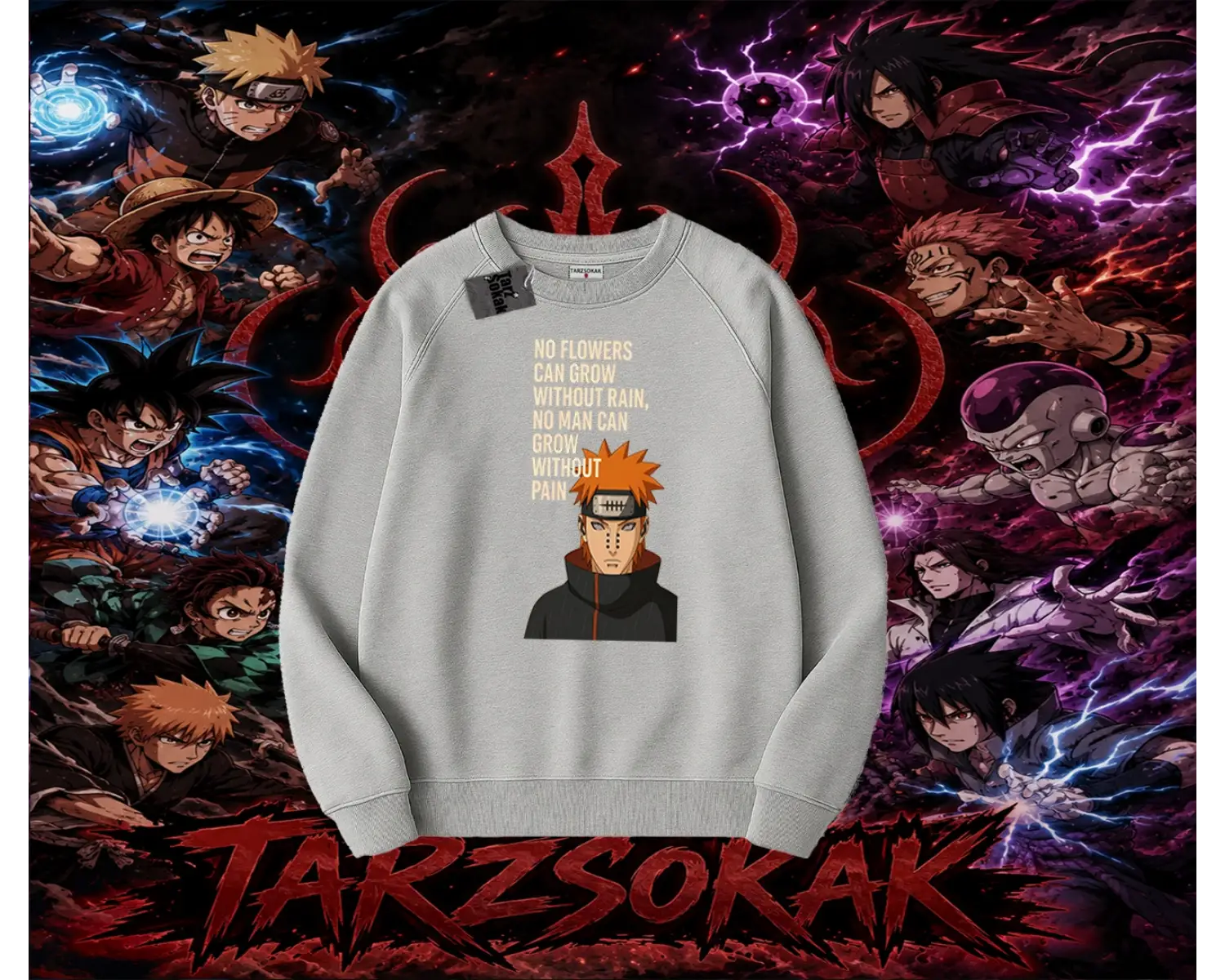 Pain nagato Naruto Anime Karakter Oversize Unisex Bisiklet Yaka Sweatshirt Beyaz