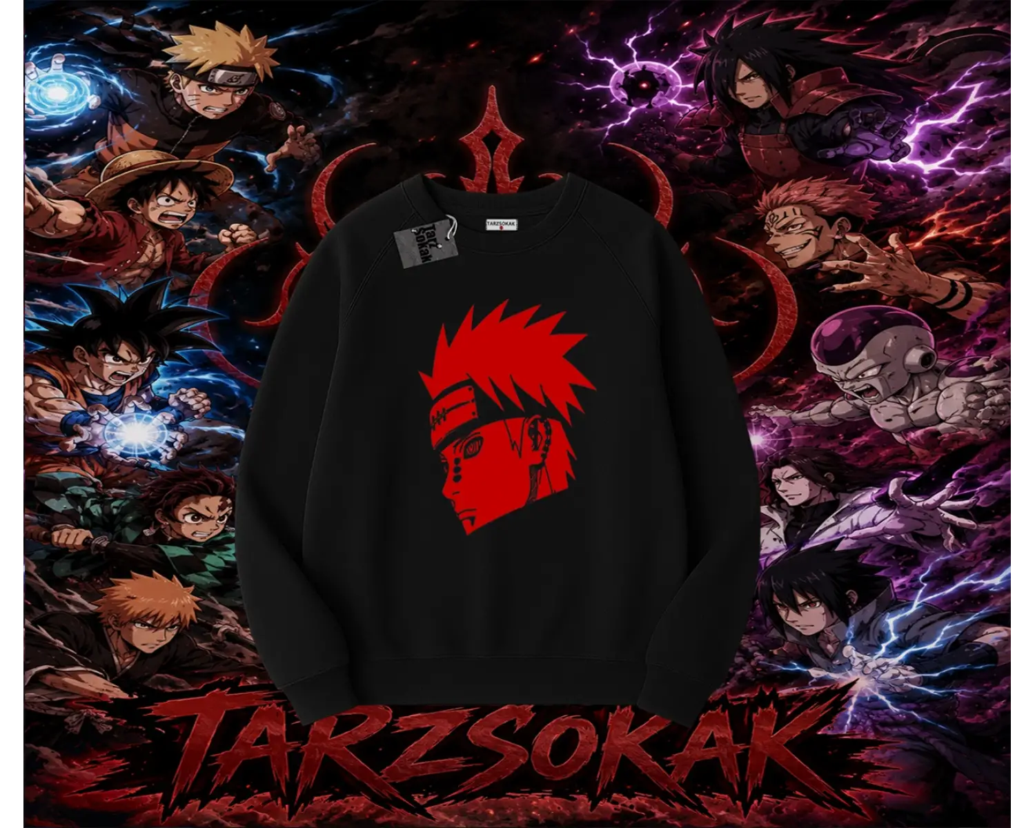 Pain nagato Naruto Anime Karakter Oversize Unisex Bisiklet Yaka Sweatshirt Beyaz