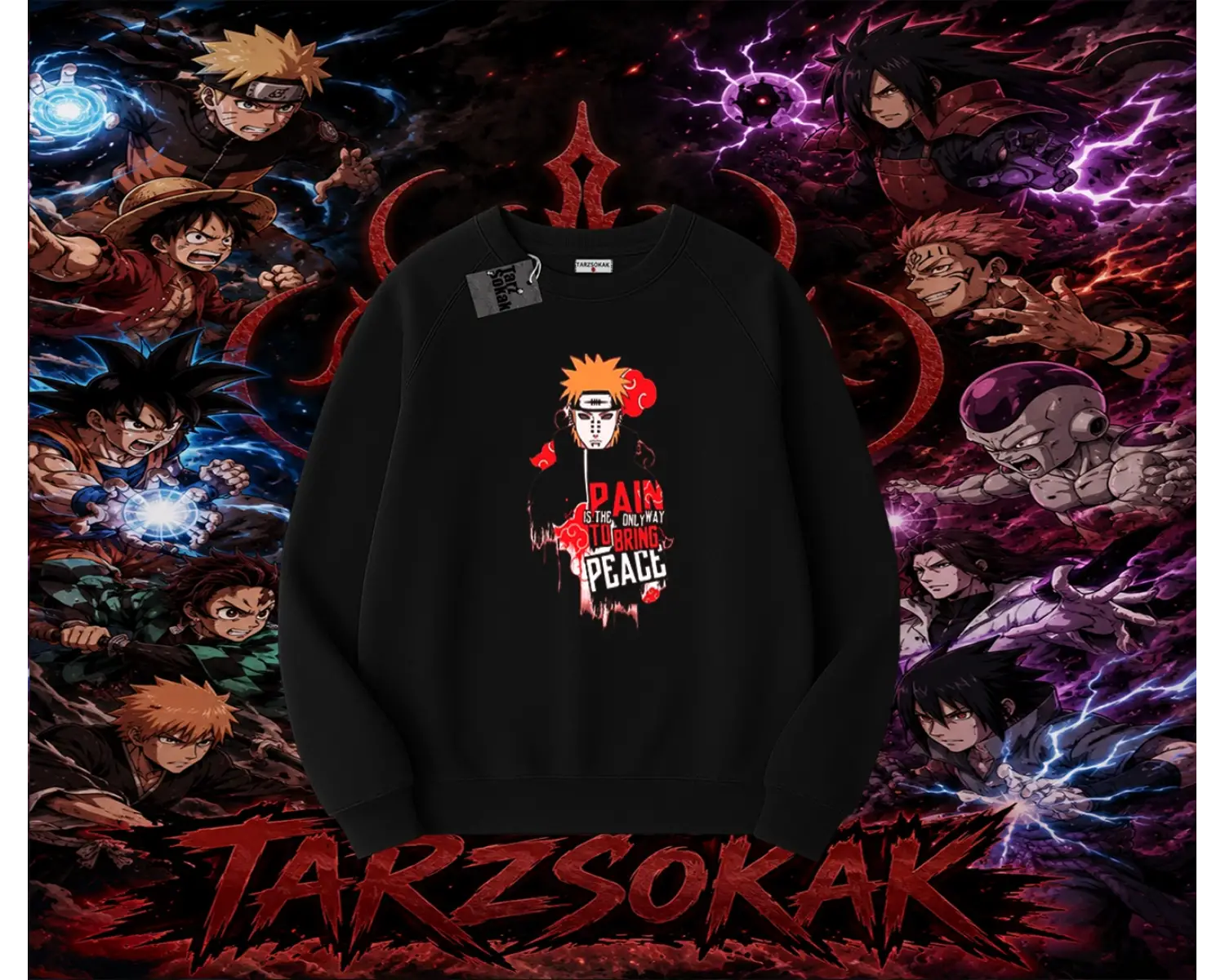 Pain nagato Naruto Anime Karakter Oversize Unisex Bisiklet Yaka Sweatshirt Beyaz