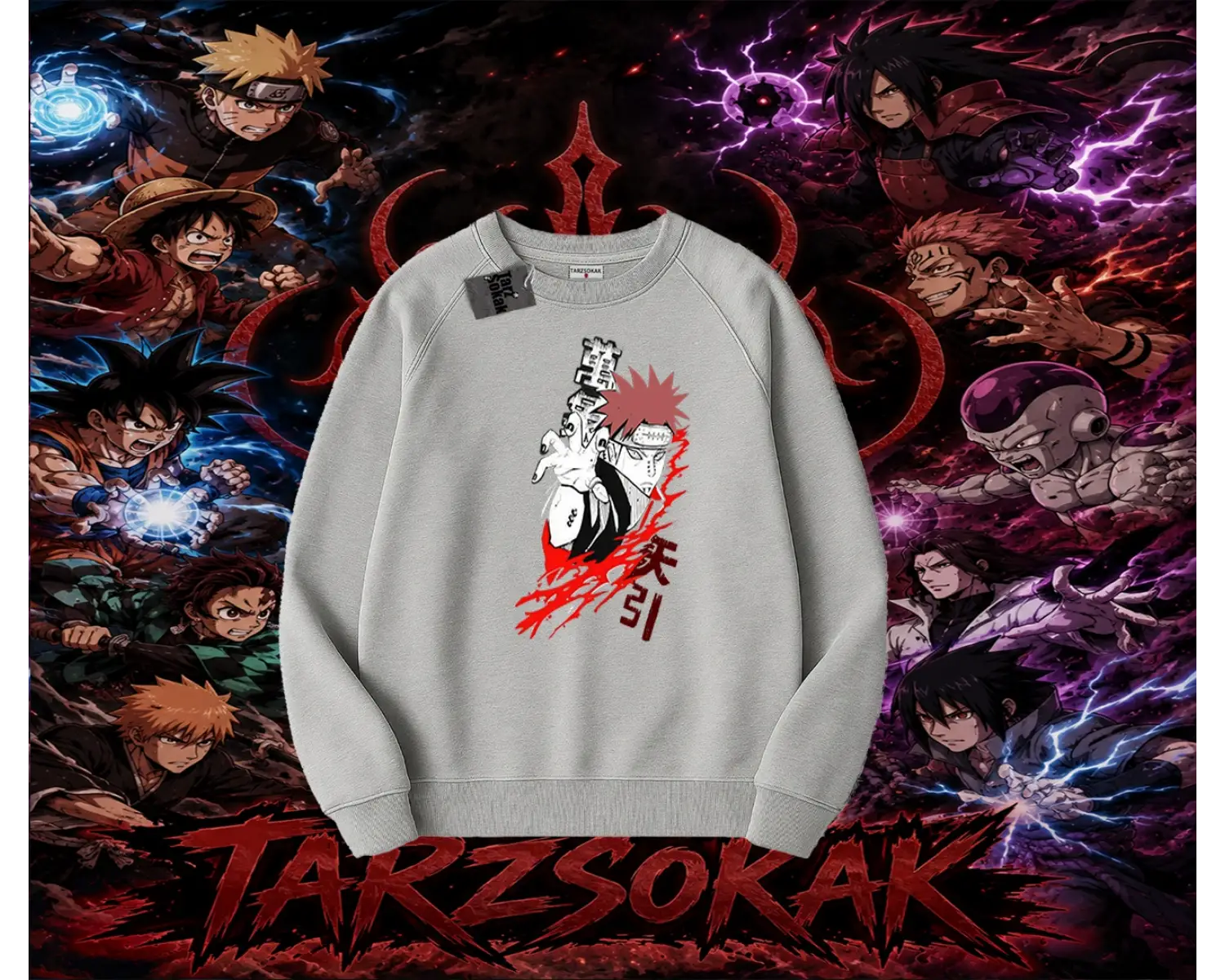 Pain nagato Naruto Anime Karakter Oversize Unisex Bisiklet Yaka Sweatshirt Beyaz