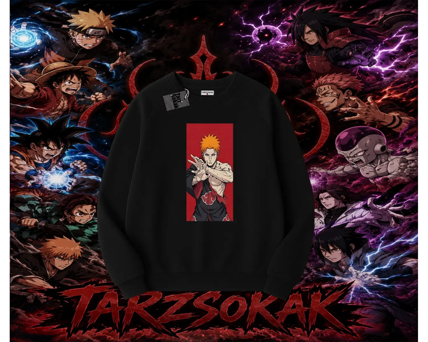 Pain nagato Naruto Anime Karakter Oversize Unisex Bisiklet Yaka Sweatshirt Beyaz