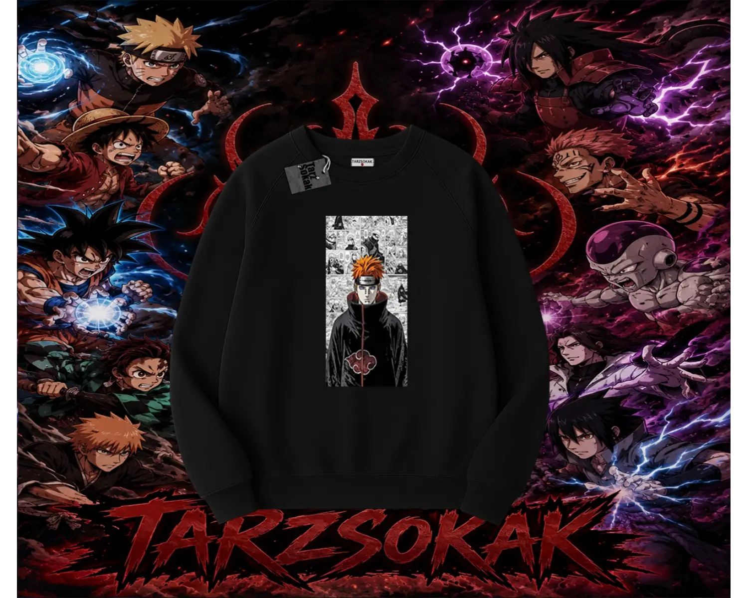 Pain nagato Naruto Anime Karakter Oversize Unisex Bisiklet Yaka Sweatshirt Beyaz