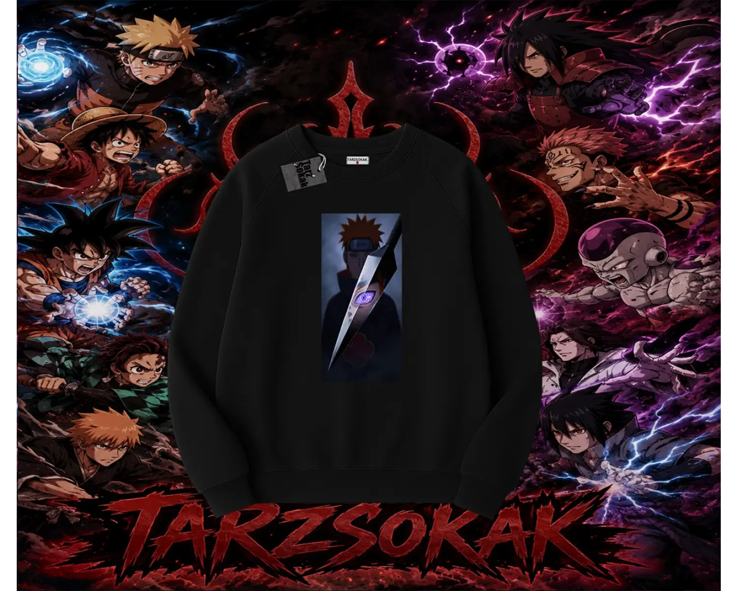 Pain nagato Naruto Anime Karakter Oversize Unisex Bisiklet Yaka Sweatshirt Beyaz