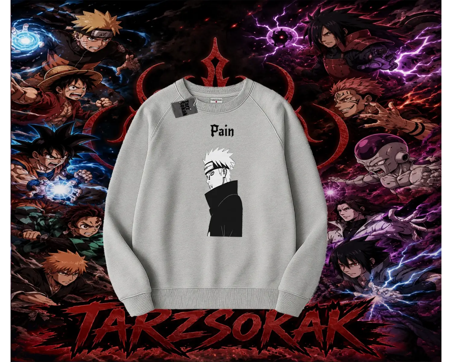 Pain nagato Naruto Anime Karakter Oversize Unisex Bisiklet Yaka Sweatshirt Beyaz