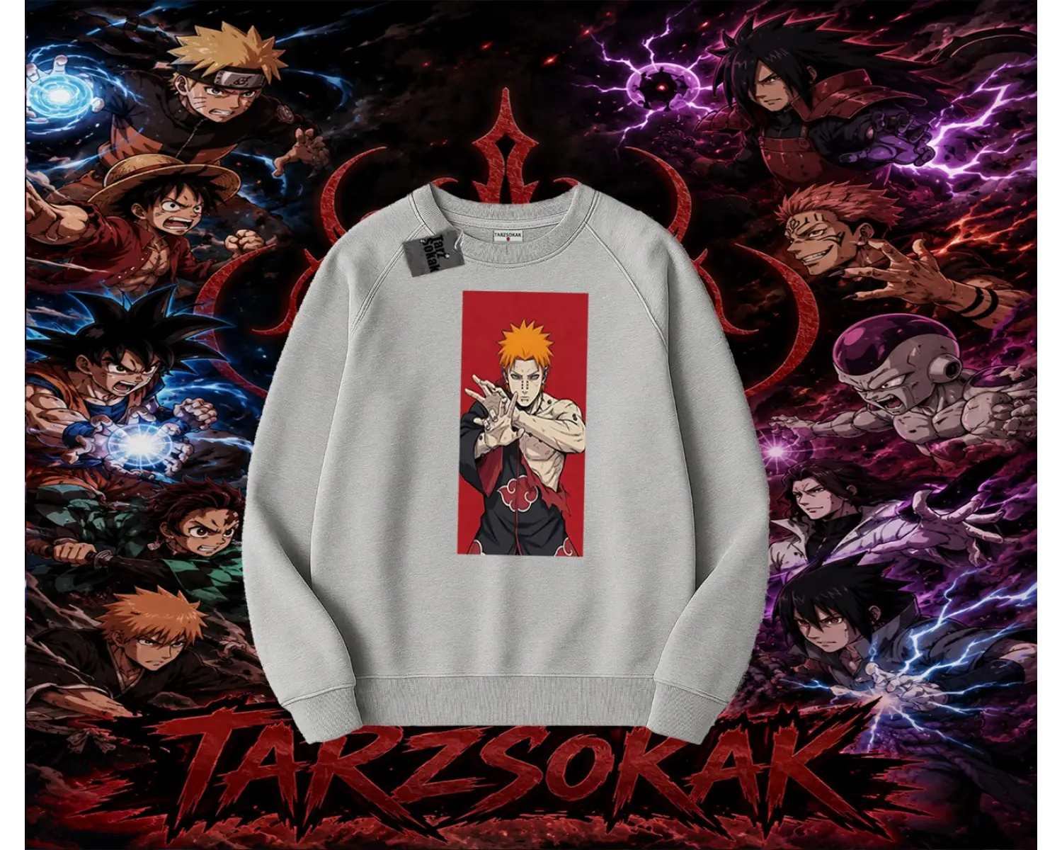 Pain nagato Naruto Anime Karakter Oversize Unisex Bisiklet Yaka Sweatshirt Beyaz