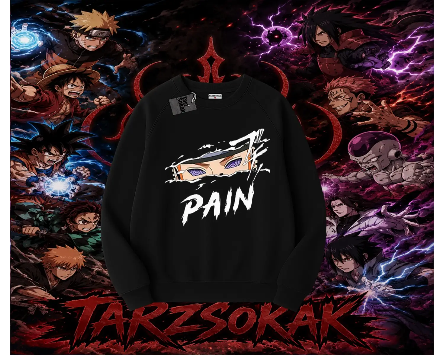 Pain nagato Naruto Anime Karakter Oversize Unisex Bisiklet Yaka Sweatshirt Beyaz