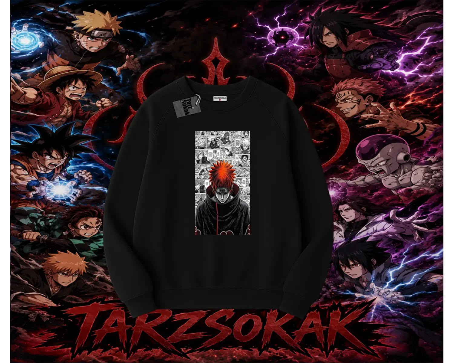 Pain nagato Naruto Anime Karakter Oversize Unisex Bisiklet Yaka Sweatshirt Beyaz