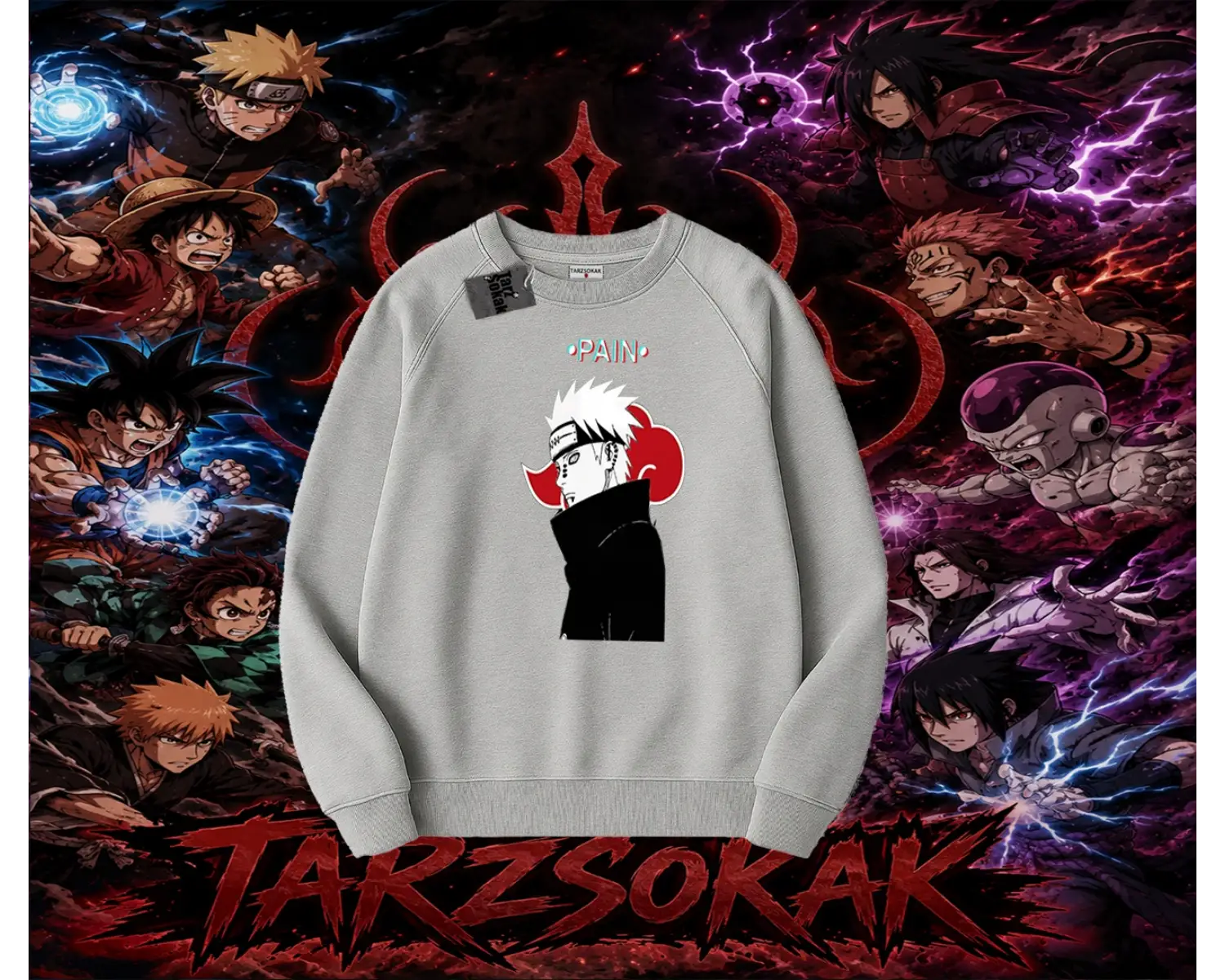 Pain nagato Naruto Anime Karakter Oversize Unisex Bisiklet Yaka Sweatshirt Beyaz