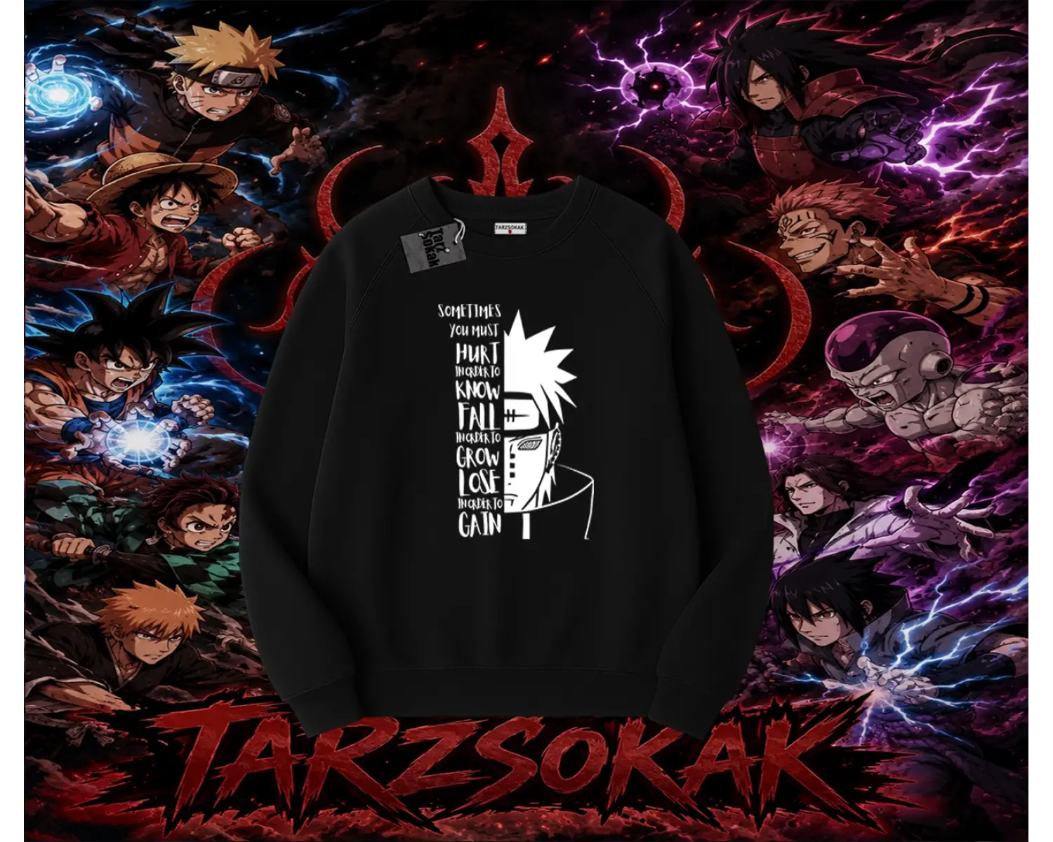 Pain nagato Naruto Anime Karakter Oversize Unisex Bisiklet Yaka Sweatshirt Beyaz