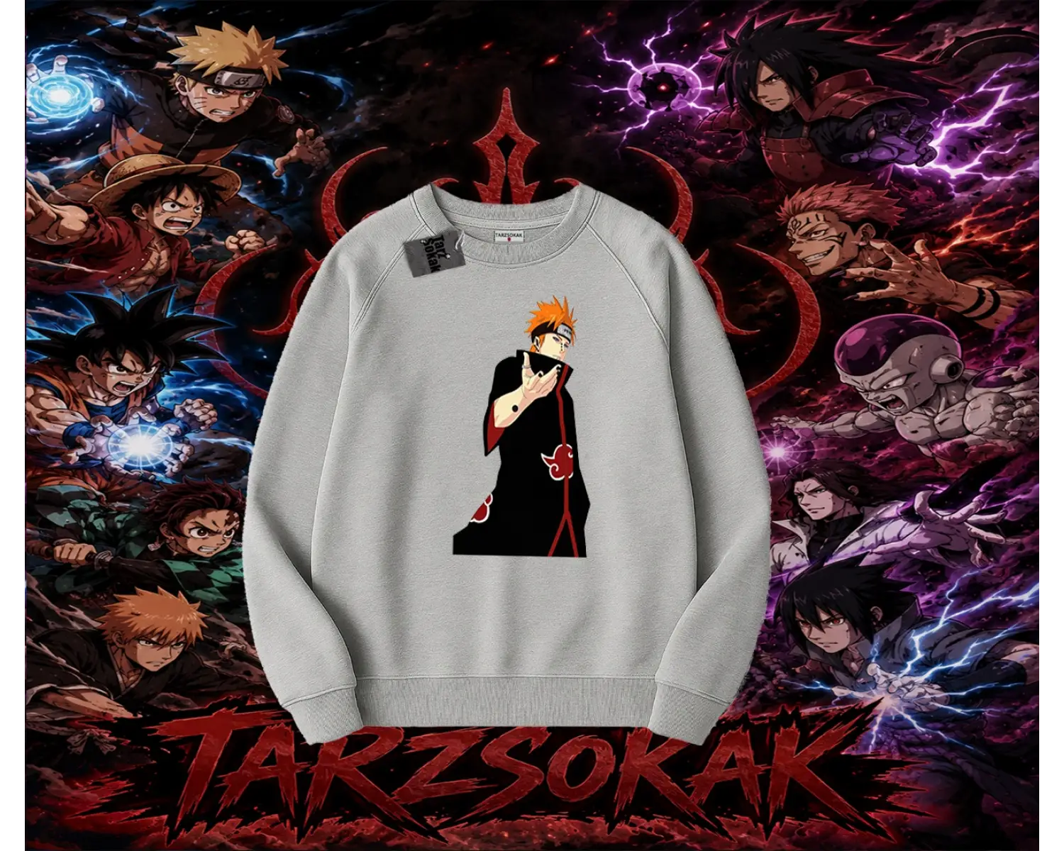 Pain nagato Naruto Anime Karakter Oversize Unisex Bisiklet Yaka Sweatshirt Beyaz