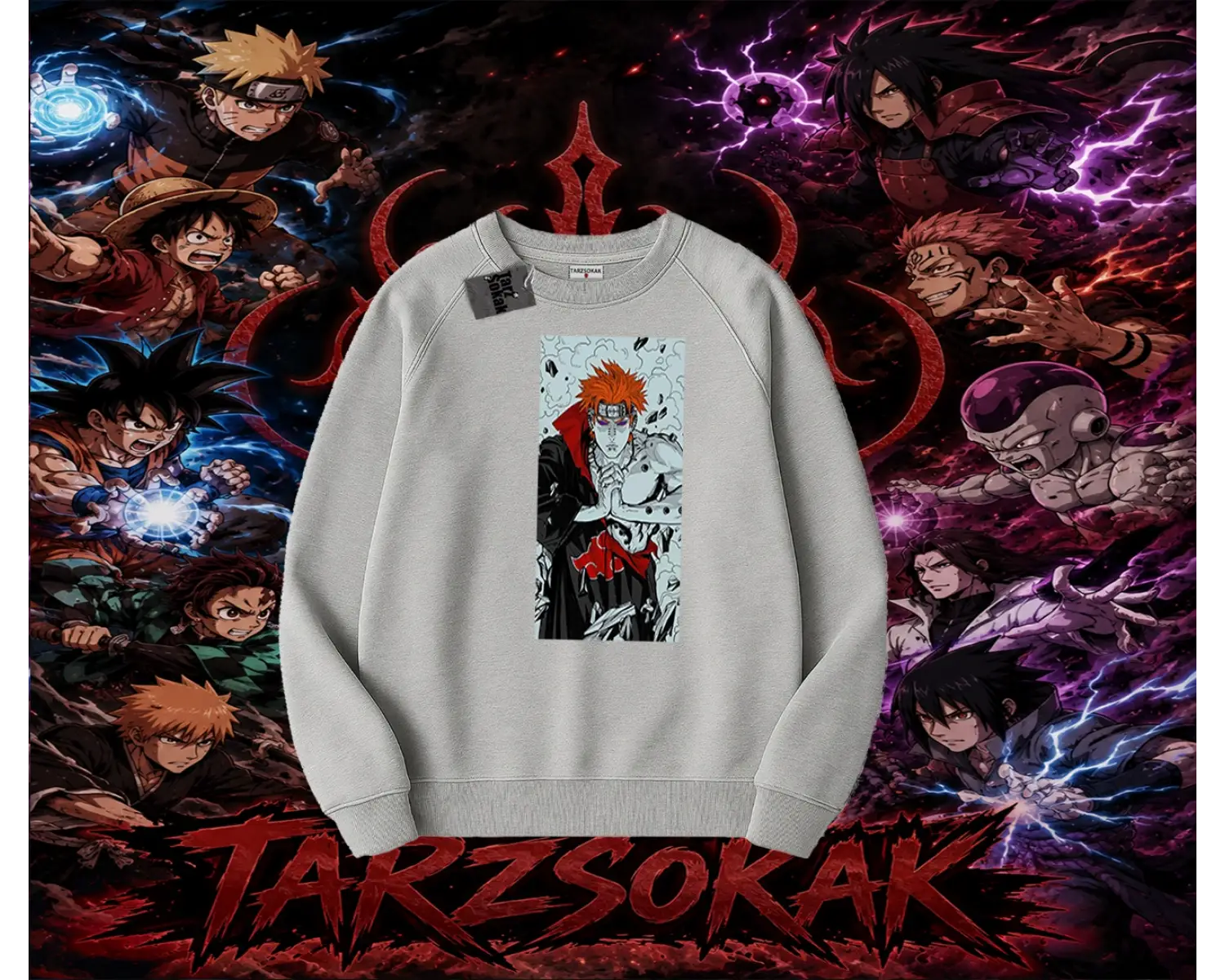 Pain nagato Naruto Anime Karakter Oversize Unisex Bisiklet Yaka Sweatshirt Beyaz