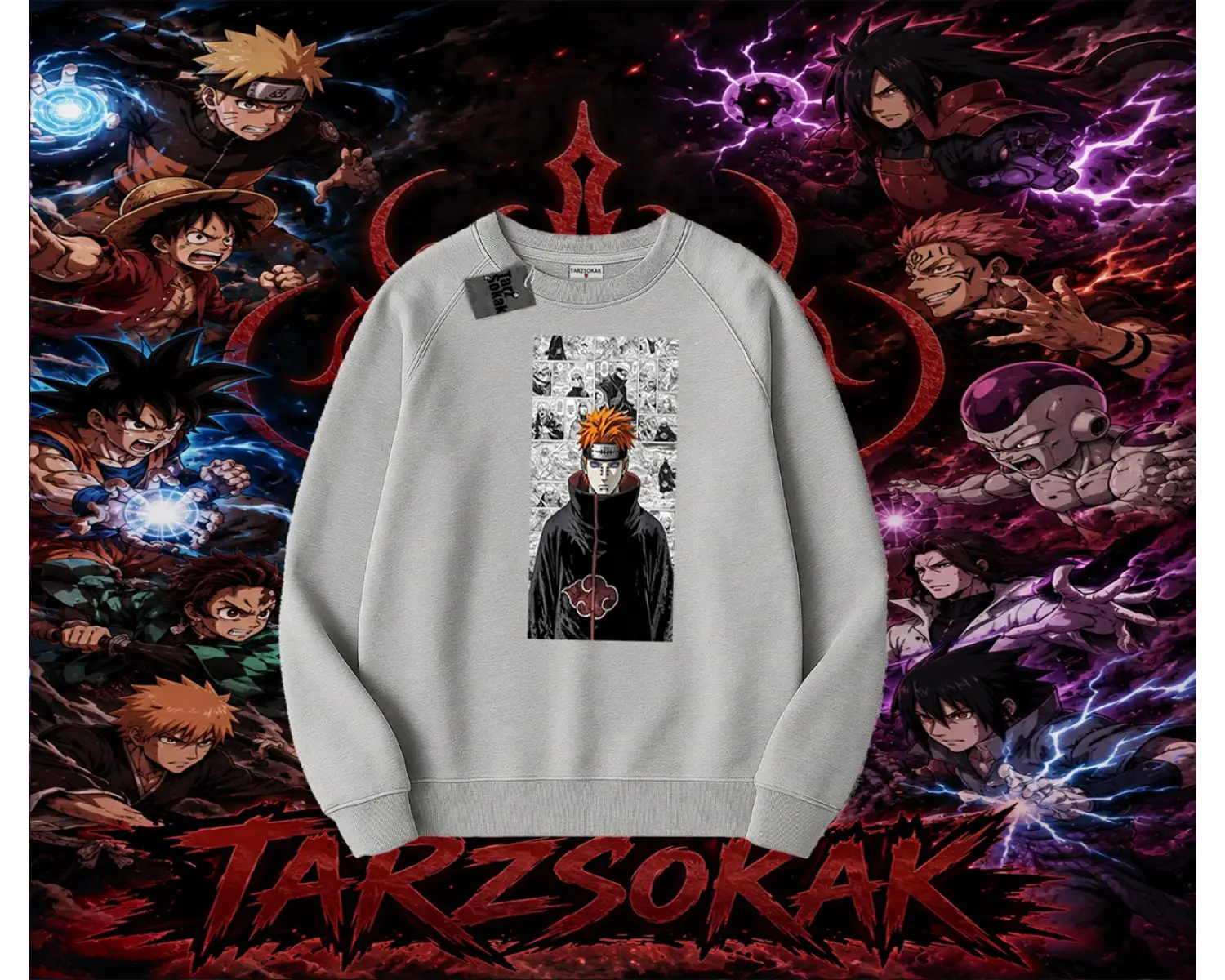 Pain nagato Naruto Anime Karakter Oversize Unisex Bisiklet Yaka Sweatshirt Beyaz