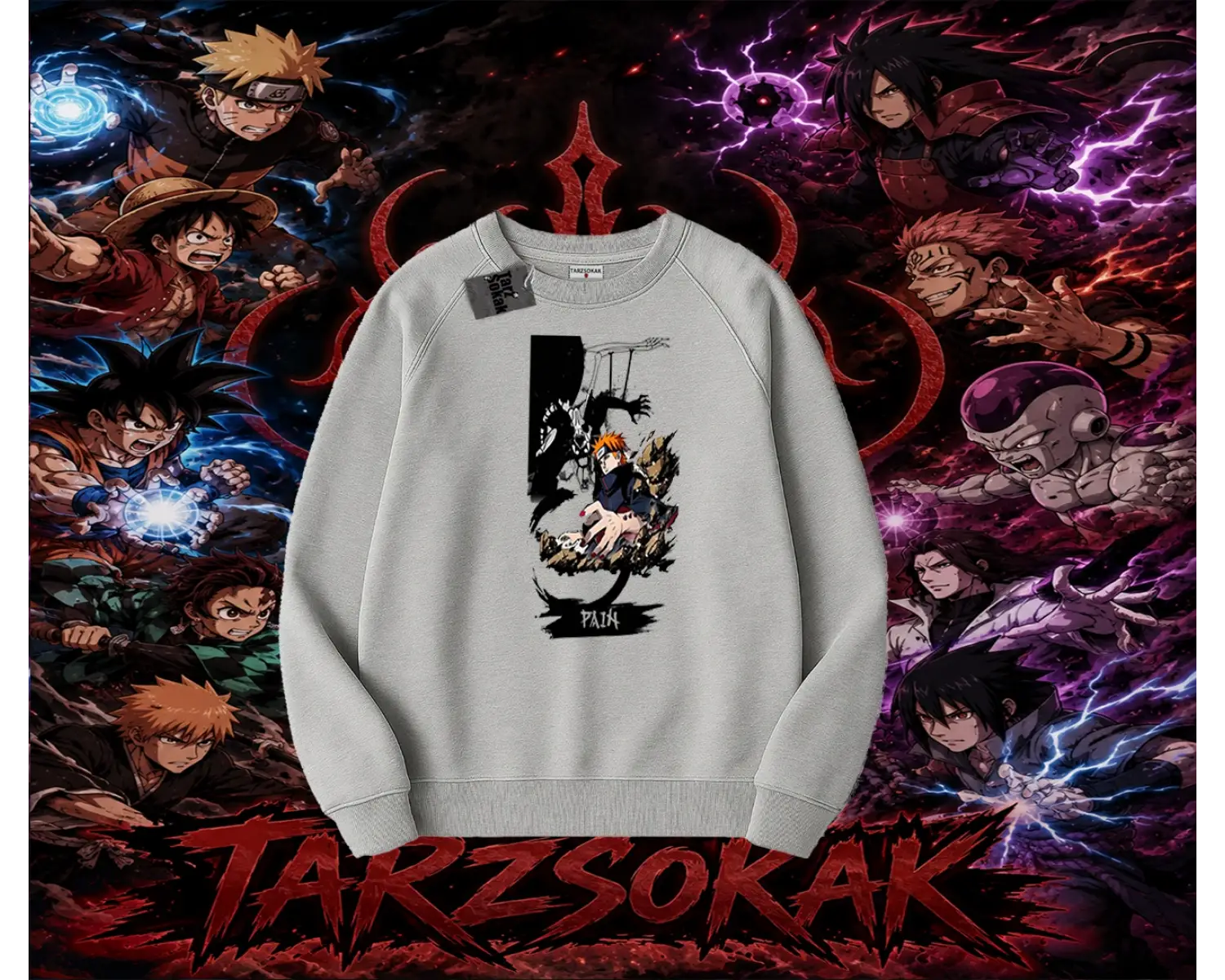 Pain nagato Naruto Anime Karakter Oversize Unisex Bisiklet Yaka Sweatshirt Beyaz