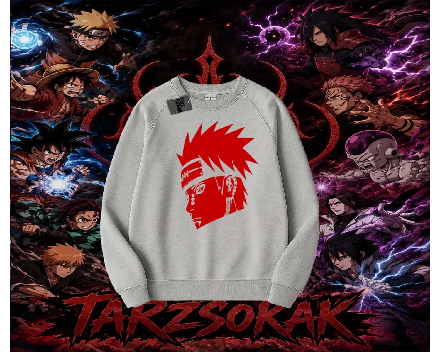 Pain nagato Naruto Anime Karakter Oversize Unisex Bisiklet Yaka Sweatshirt Beyaz