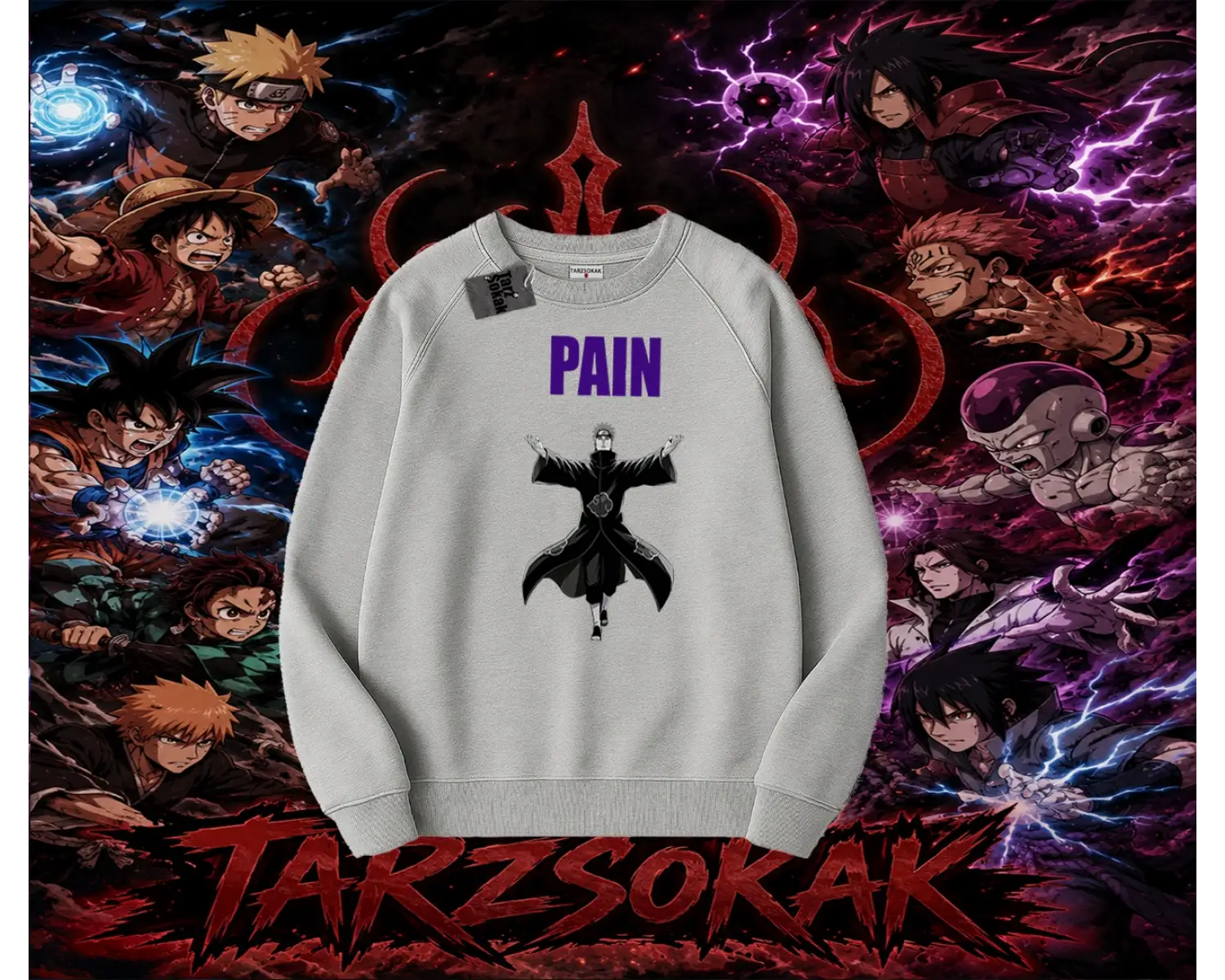 Pain nagato Naruto Anime Karakter Oversize Unisex Bisiklet Yaka Sweatshirt Beyaz