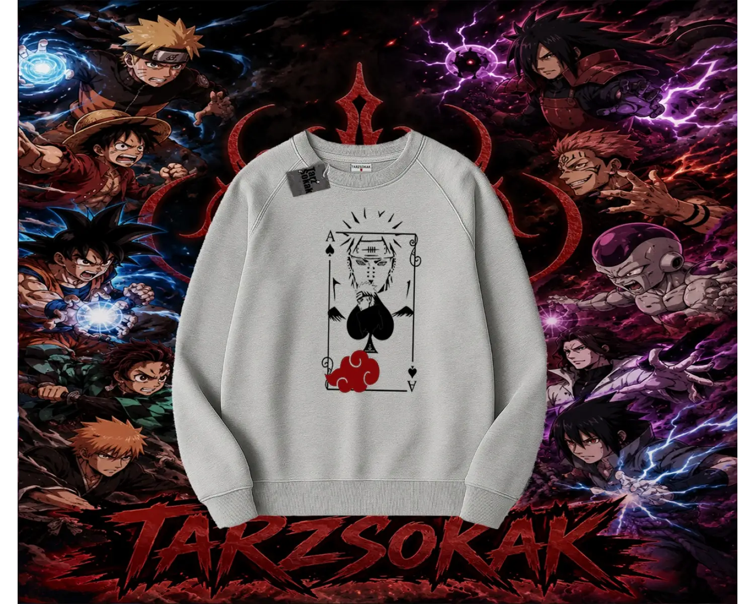 Pain nagato Naruto Anime Karakter Oversize Unisex Bisiklet Yaka Sweatshirt Beyaz