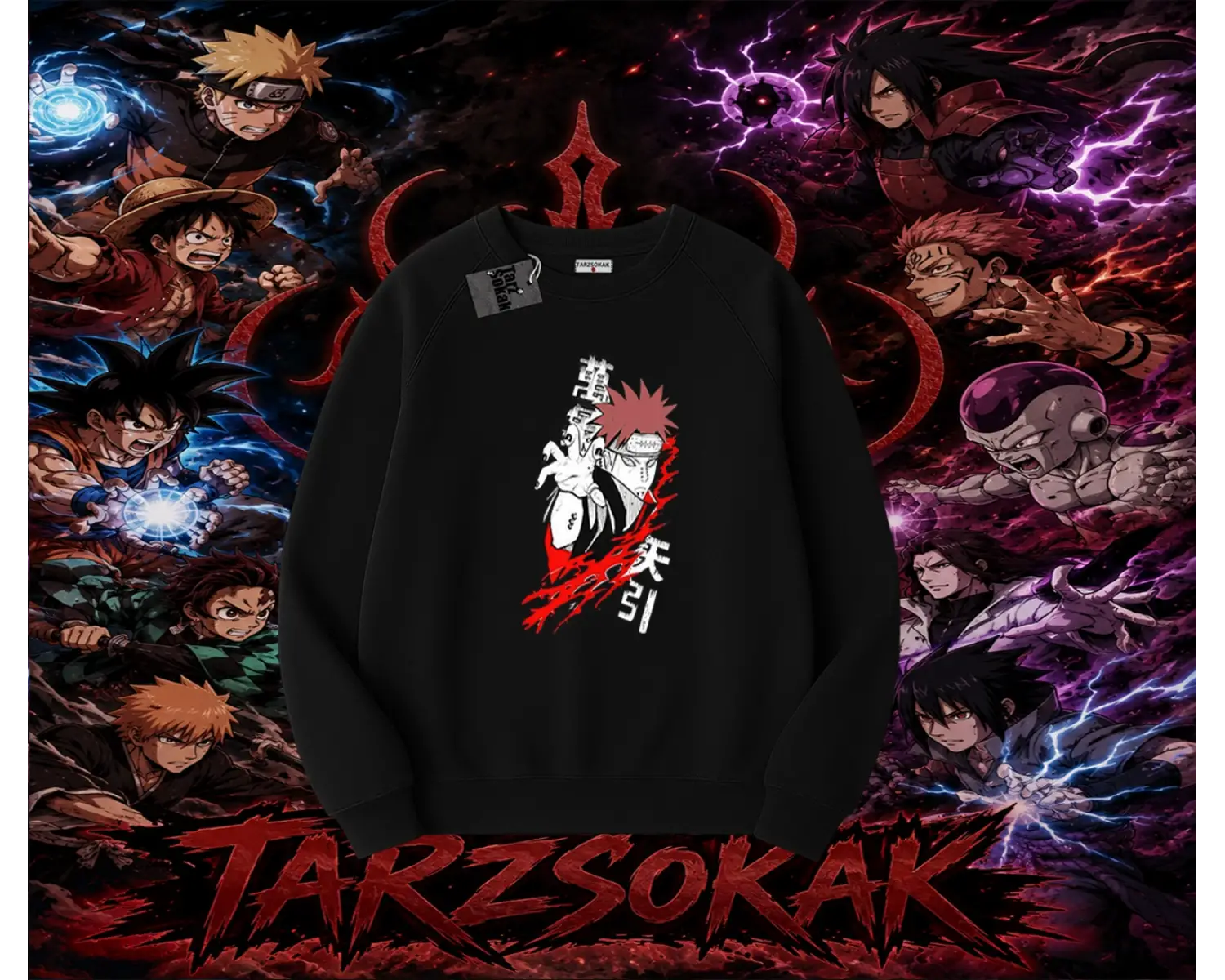 Pain nagato Naruto Anime Karakter Oversize Unisex Bisiklet Yaka Sweatshirt Beyaz