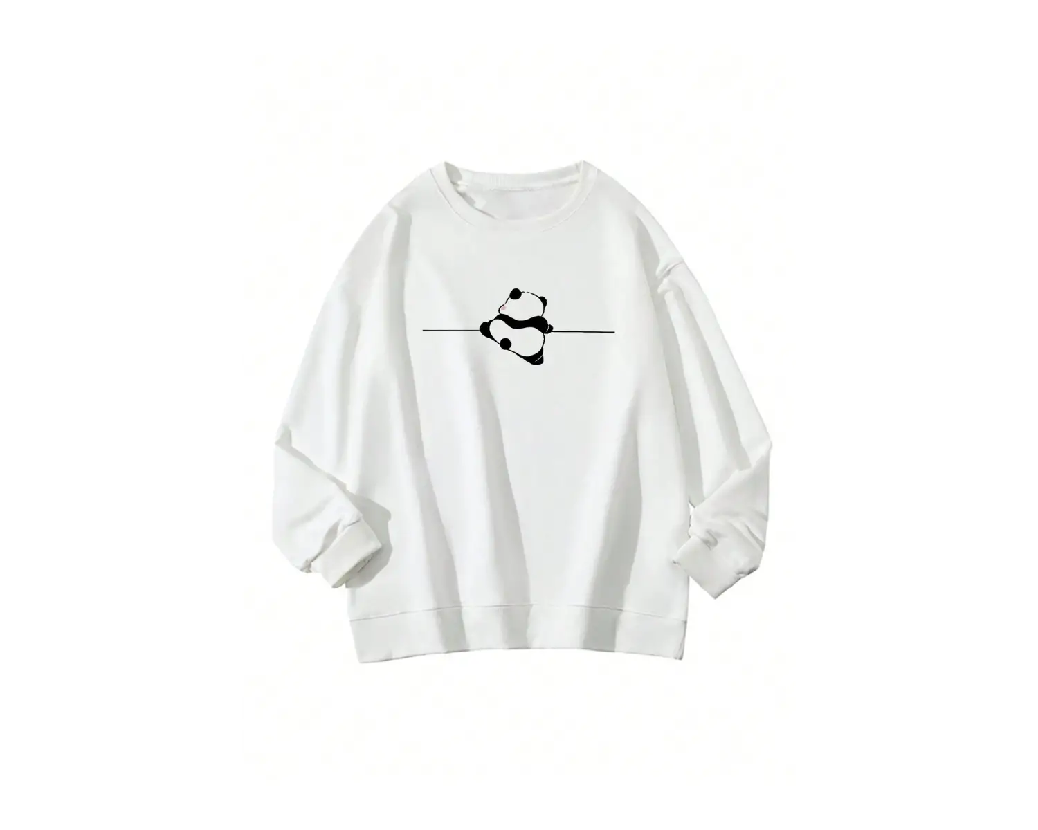 Panda Print Drop Shoulder Sweatshirt Beyaz