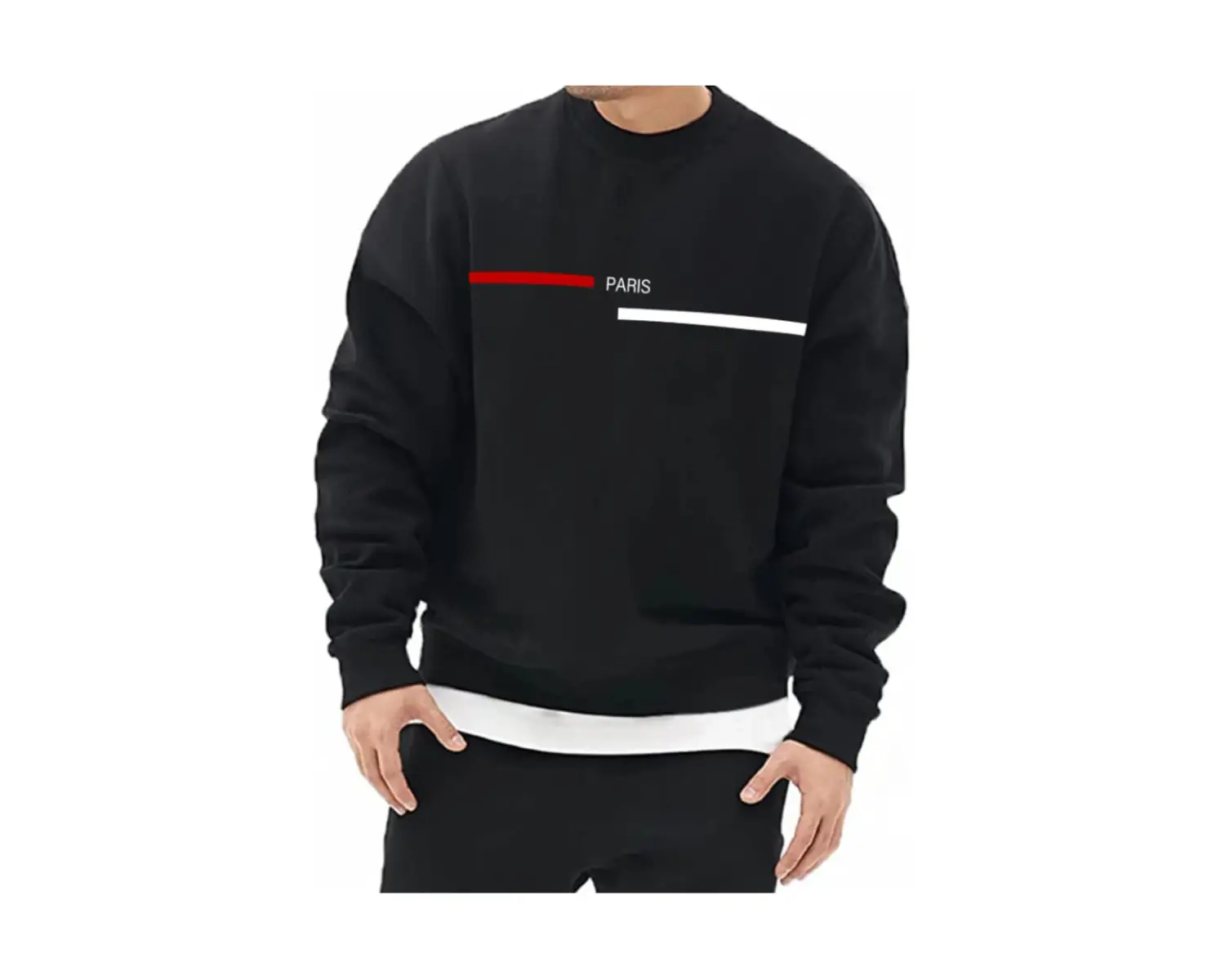 PARİS Oversize Bisiklet Yaka Pamuklu Sweatshirt Siyah