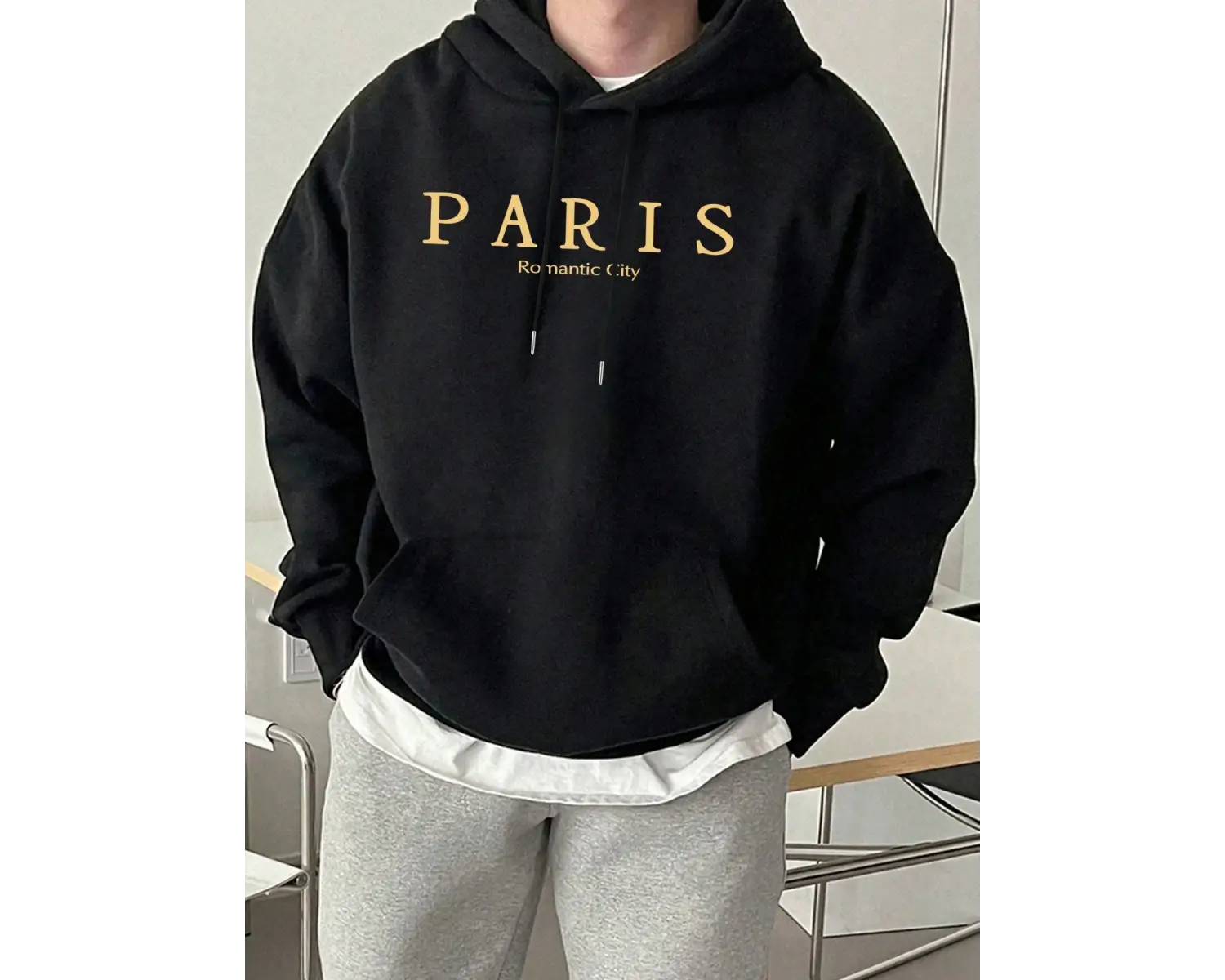 Paris Romantik Şehir Baskılı Erkek Rahat Günlük Sweatshirtler Spor Yumuşak Kapüşonlu Üstler S