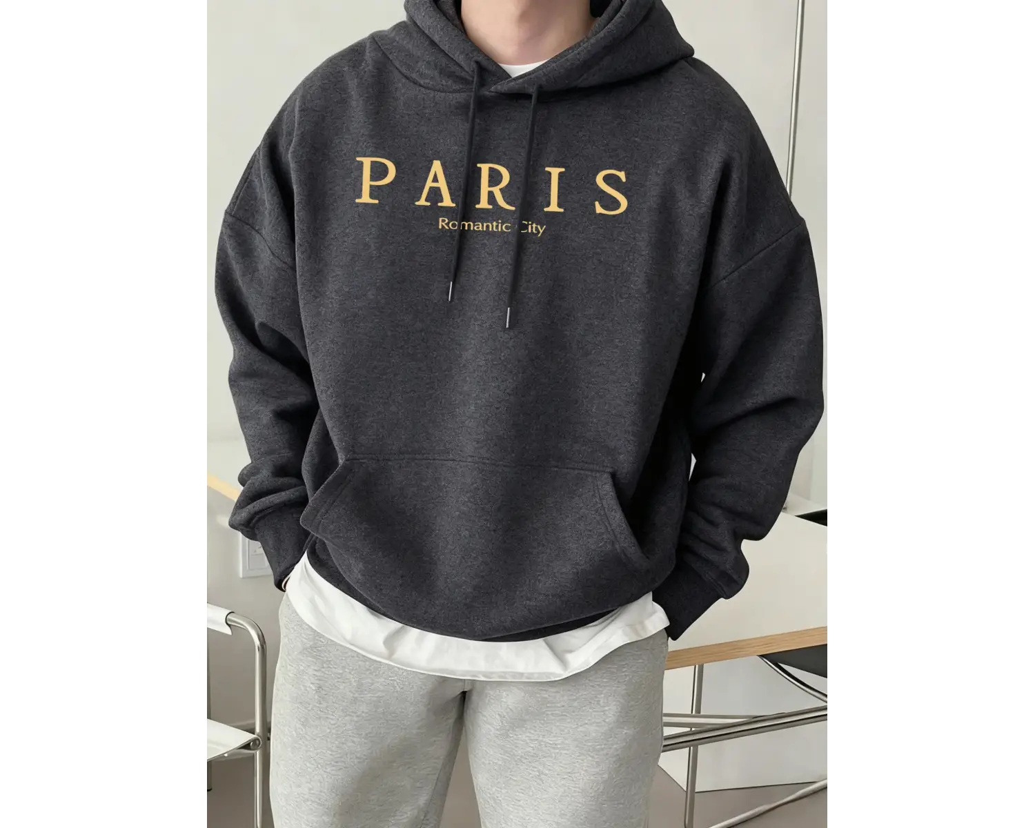 Paris Romantik Şehir Baskılı Erkek Rahat Günlük Sweatshirtler Spor Yumuşak Kapüşonlu Üstler S