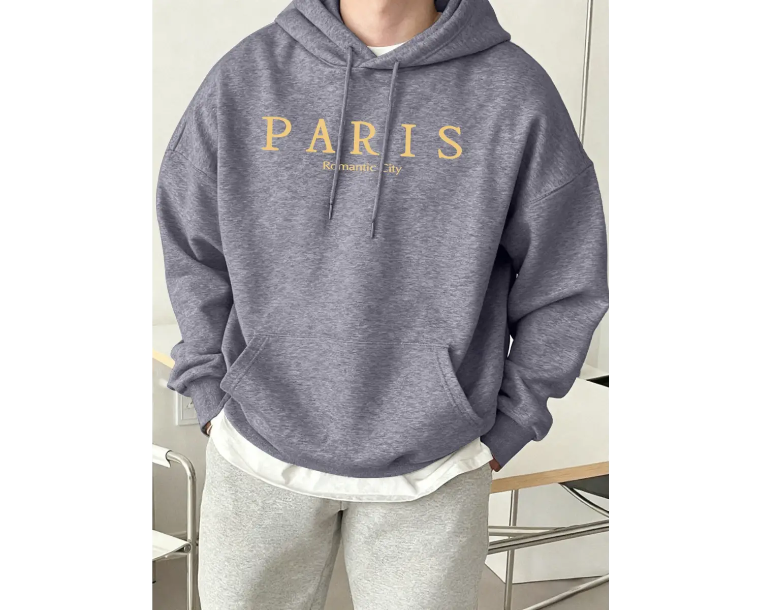 Paris Romantik Şehir Baskılı Erkek Rahat Günlük Sweatshirtler Spor Yumuşak Kapüşonlu Üstler S