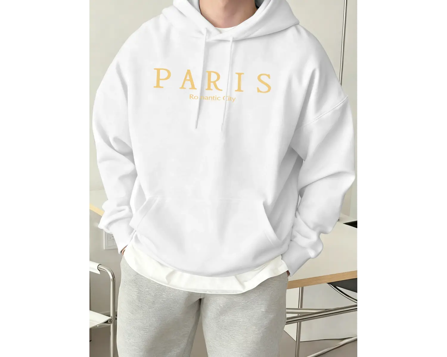 Paris Romantik Şehir Baskılı Erkek Rahat Günlük Sweatshirtler Spor Yumuşak Kapüşonlu Üstler S