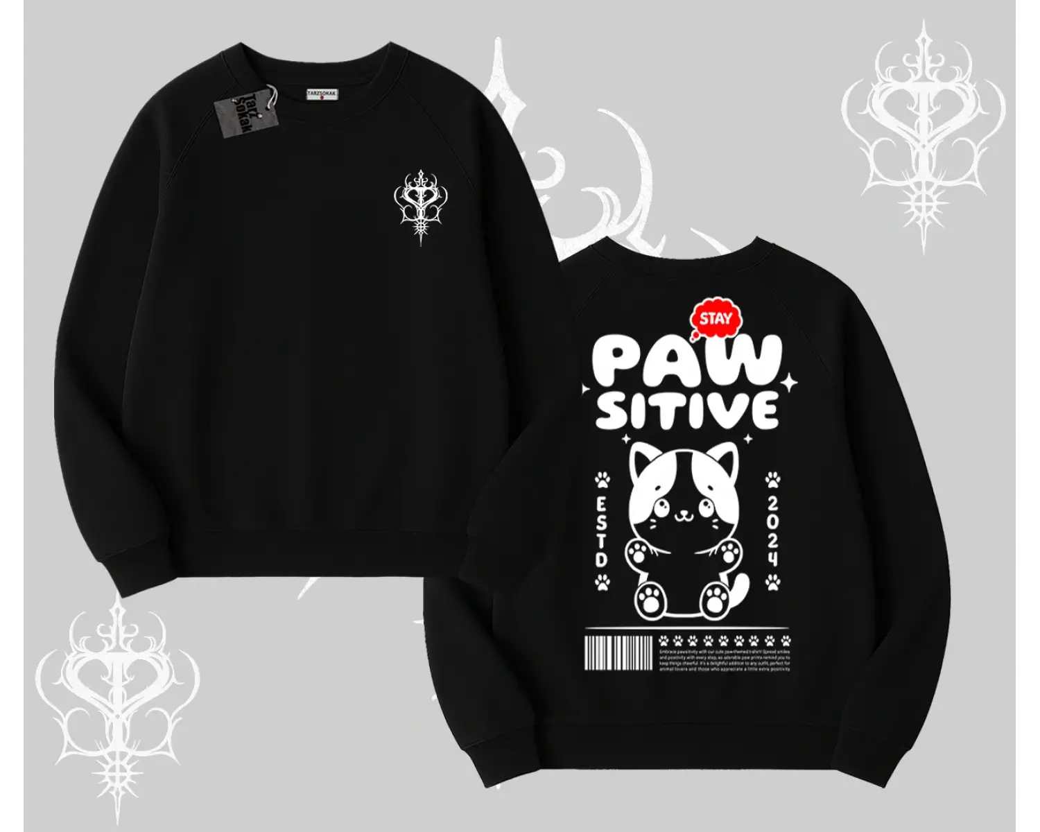 Paw Sitive Kedi Arka Baskılı Biskilet Sweatshirt